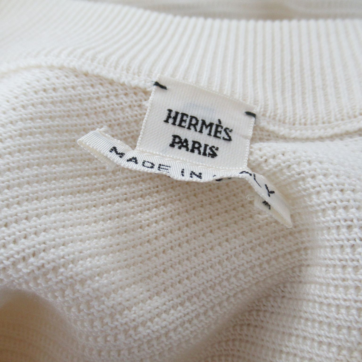Hermes Short Sleeve Zipped Sweater Cotton White 34