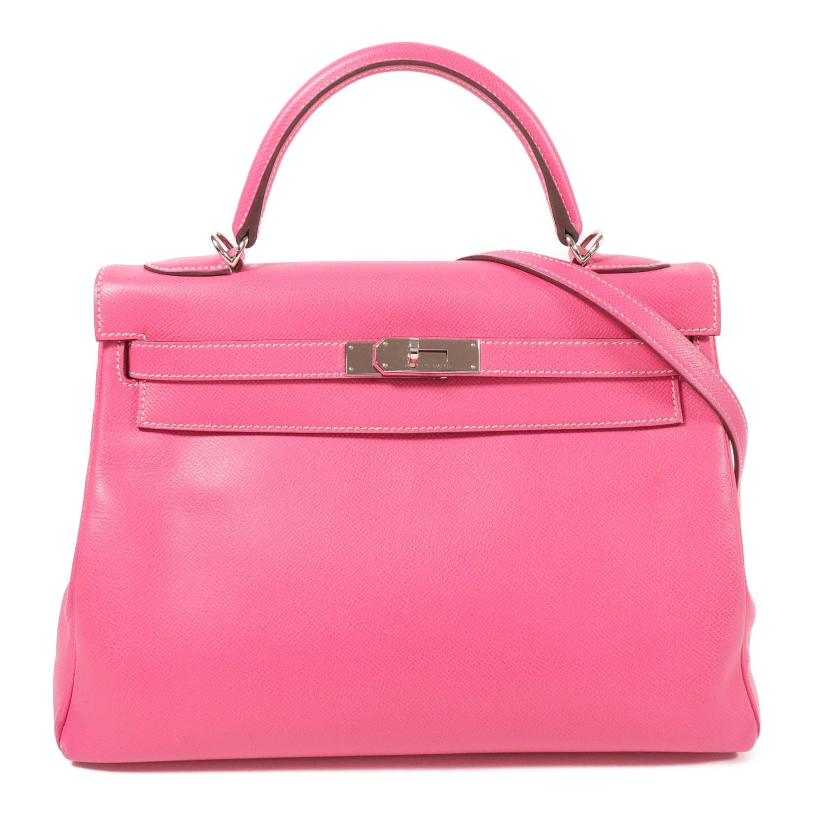 Hermes Epsom Leather Kelly 32 Silver Hand-turn Shoulder Bag Rose Tyrien 2way Shoulder Bag Rose Tyrien Pink Rose Tyriem E