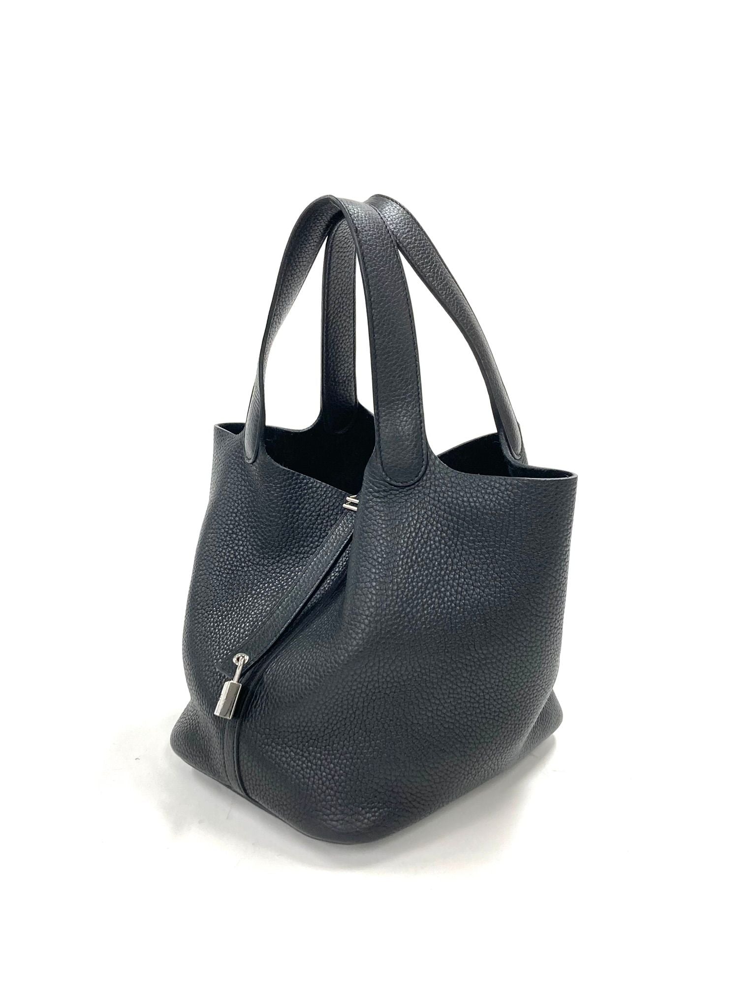 Hermes Black Picotin MM,Taurillon Clemence PHW C Stamp