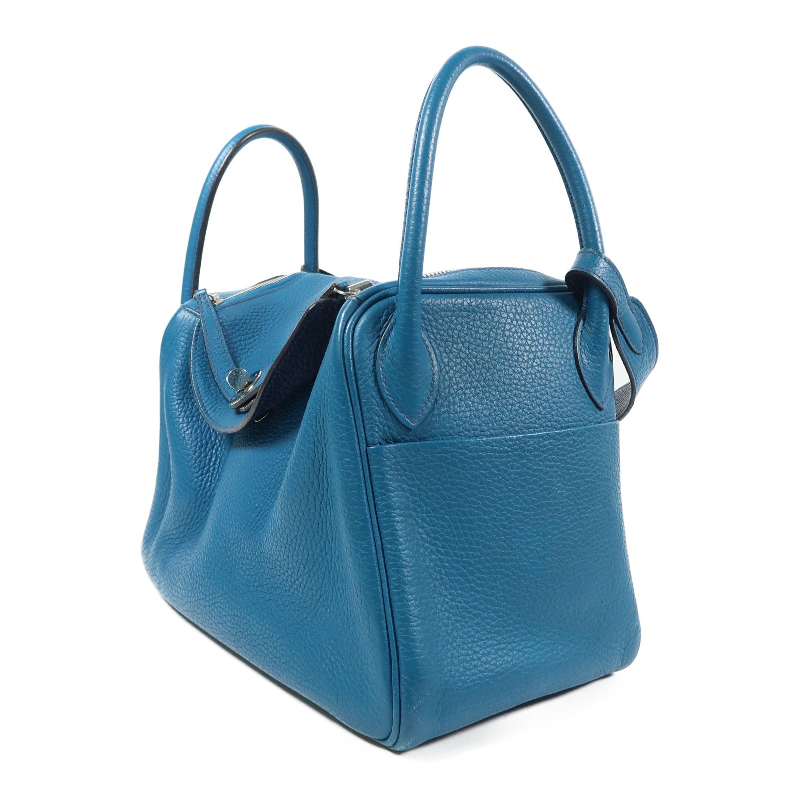 Hermes Clemence Leather Lindy 30 Silver Hand-turn Shoulder Bag