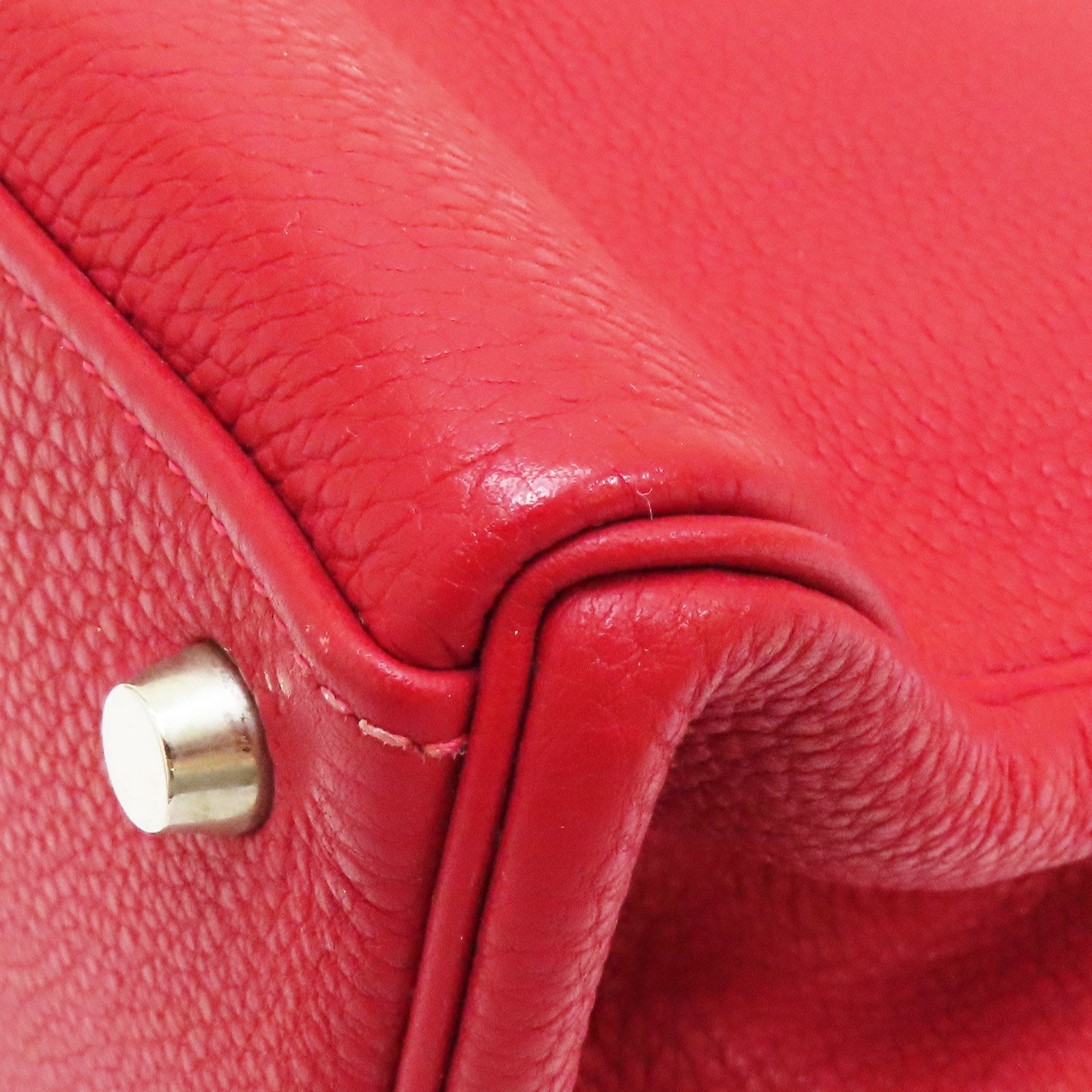 Hermes Kelly 28 Shoulder Handbag Togo Leather Rouge Casaque F Silver Metal