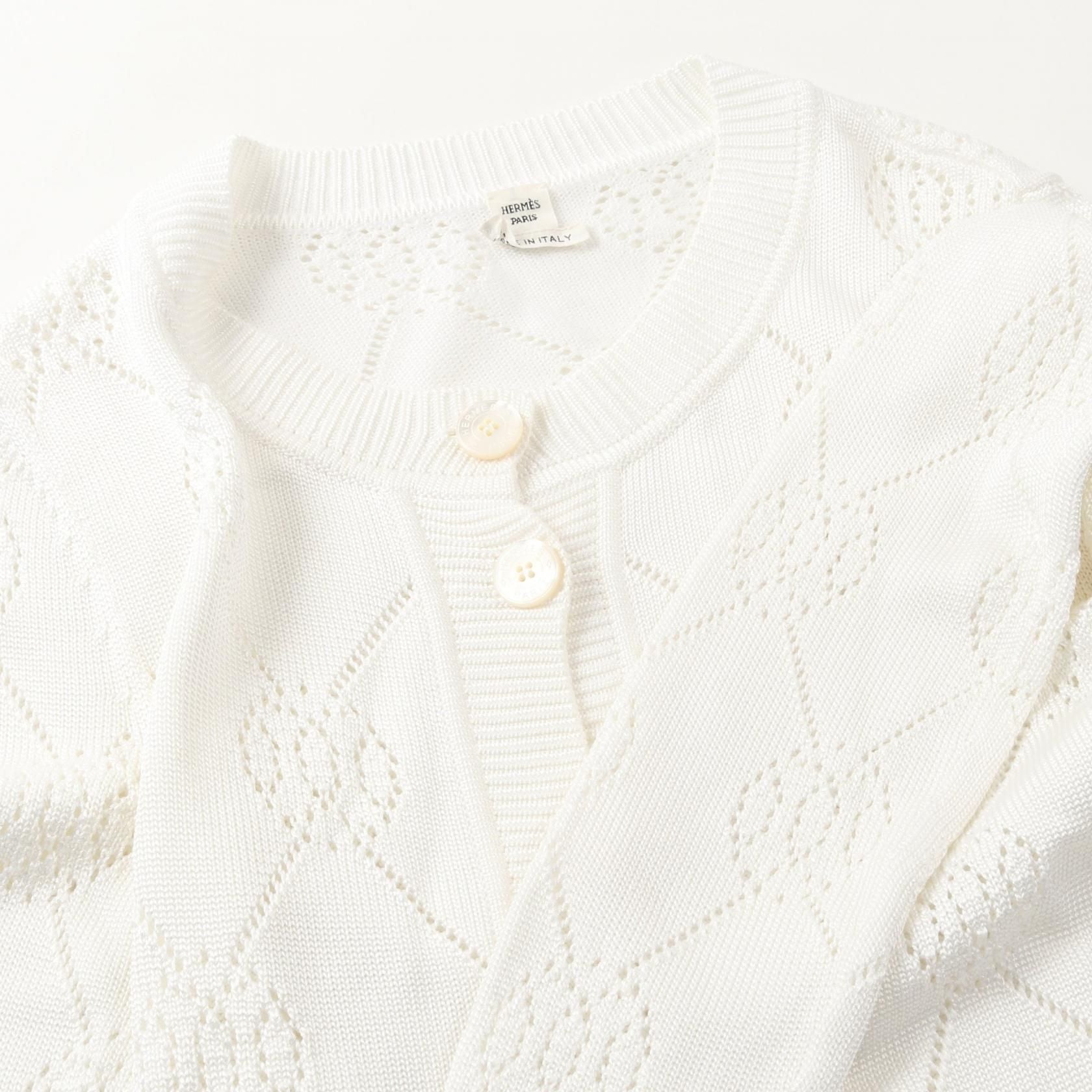 Hermes H Lift Serie Button Cardigan White Rayon Cotton 2e 2710da
