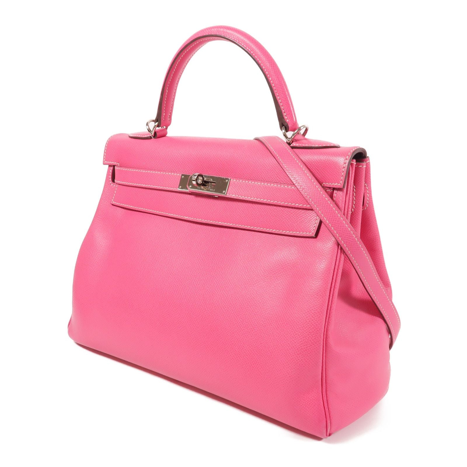 Hermes Epsom Leather Kelly 32 Silver Hand-turn Shoulder Bag Rose Tyrien 2way Shoulder Bag Rose Tyrien Pink Rose Tyriem E