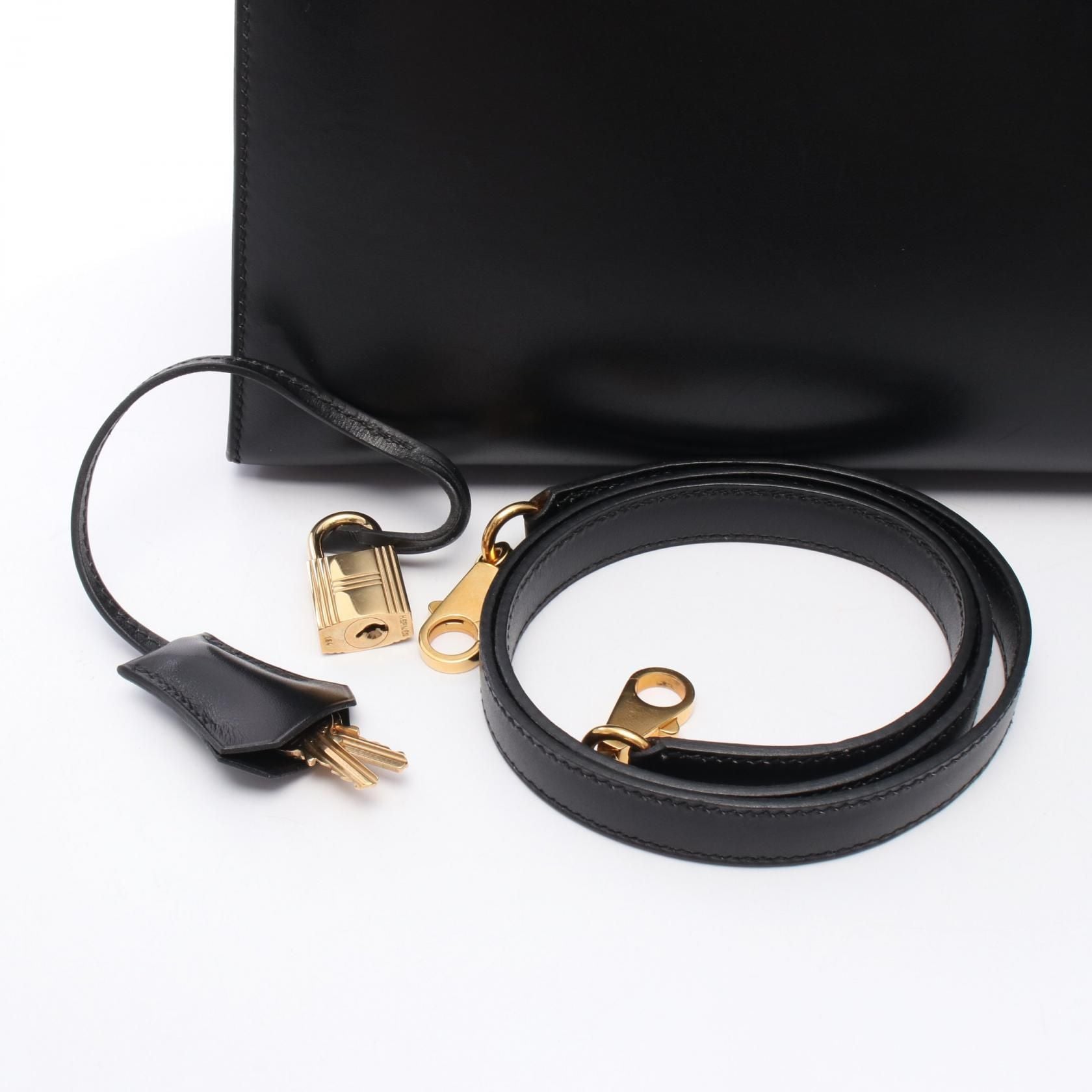 Hermes Kelly 32 Handbag Noir Black Box Calfskin Calfskin (cowhide)