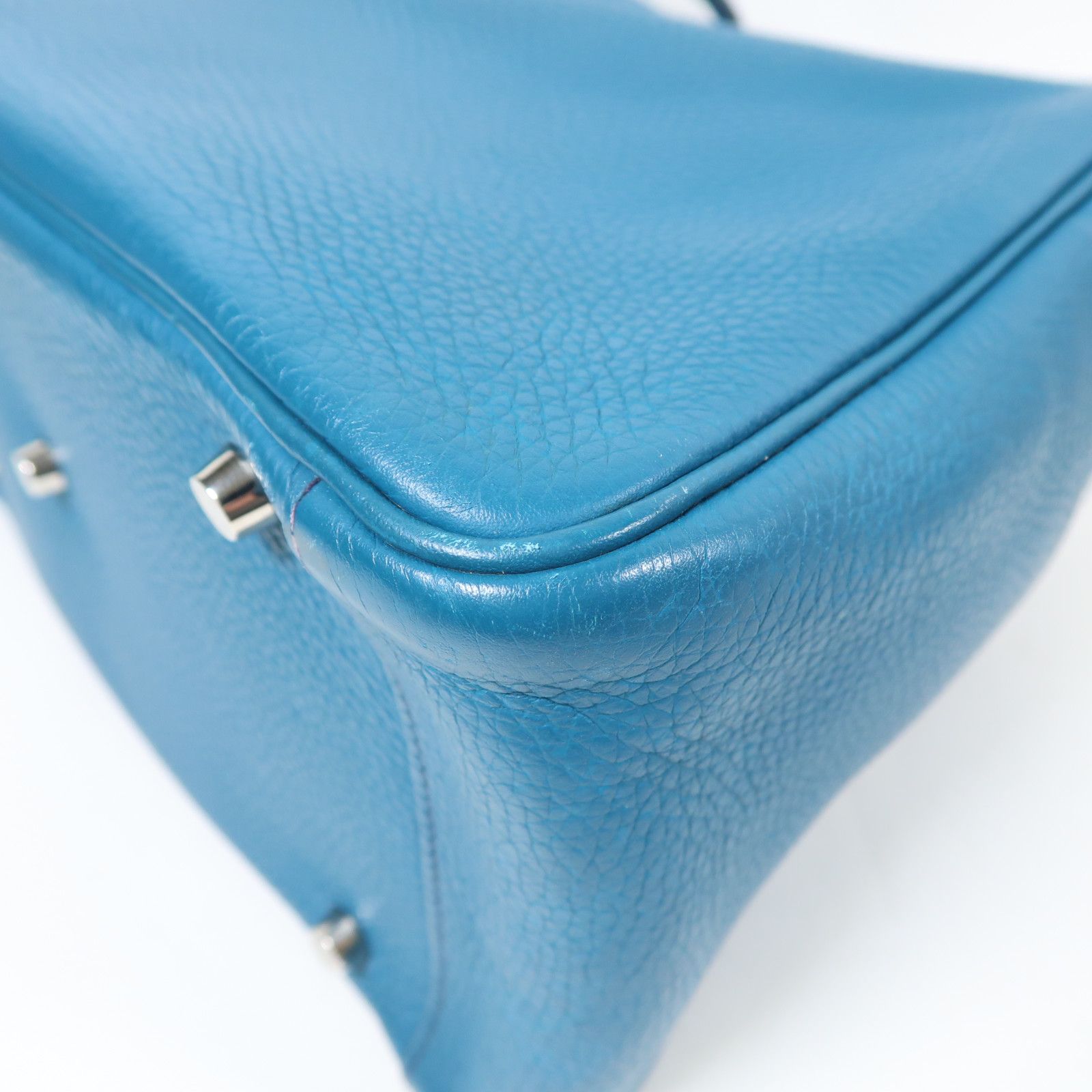 Hermes Clemence Leather Lindy 30 Silver Hand-turn Shoulder Bag