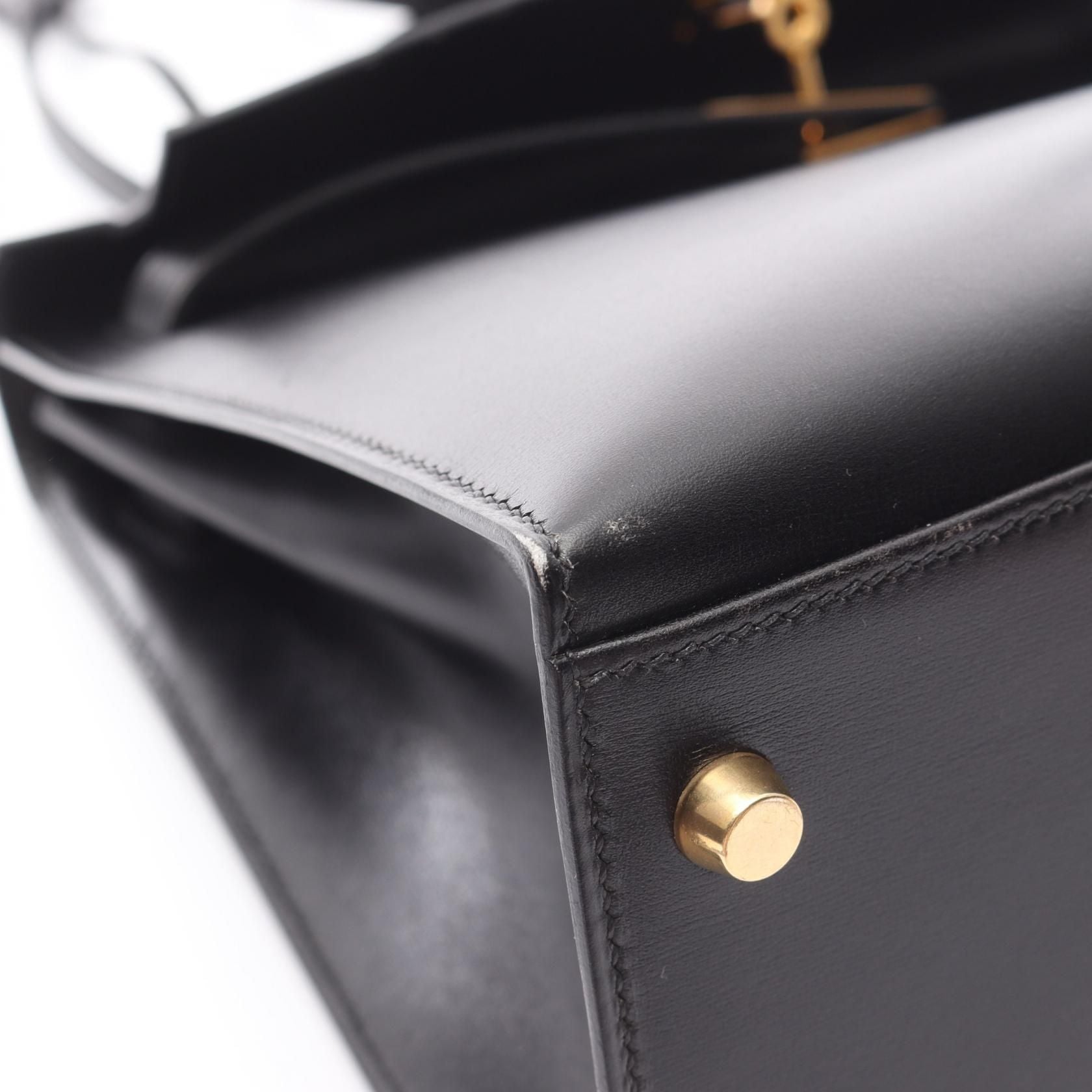 Hermes Kelly 32 Handbag Black Box Calfskin Calfskin (cowhide)