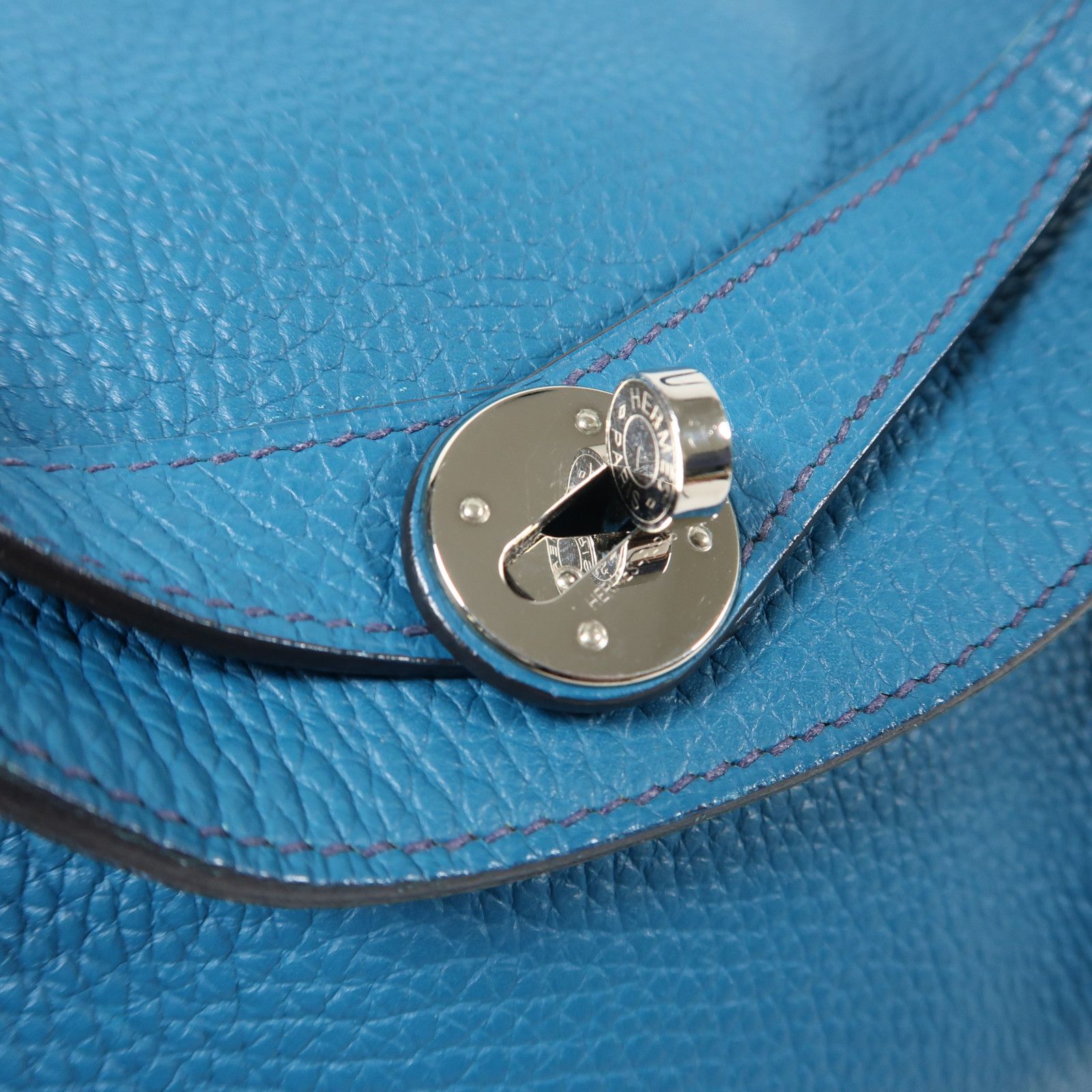 Hermes Clemence Leather Lindy 30 Silver Hand-turn Shoulder Bag