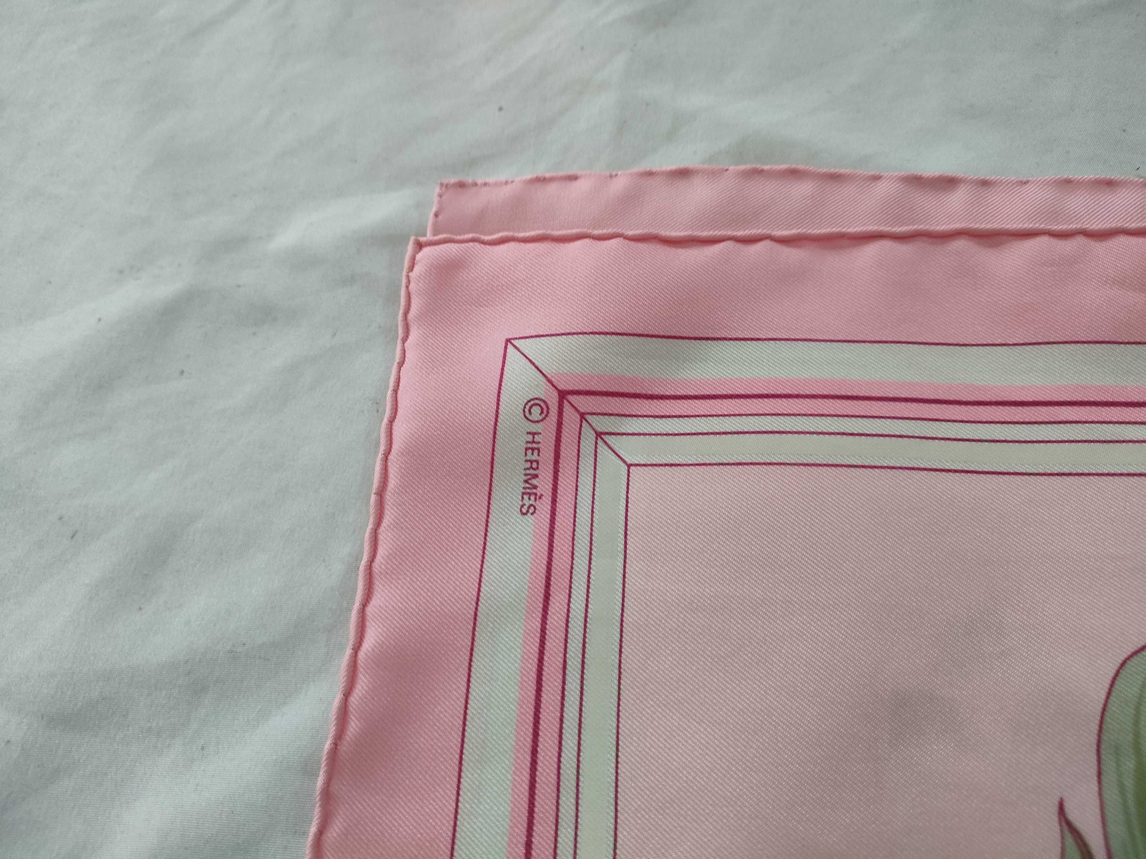 Hermes Carr 90 Quai Aux Fleurs Flowering Coastal Avenue Scarf Pink Silk