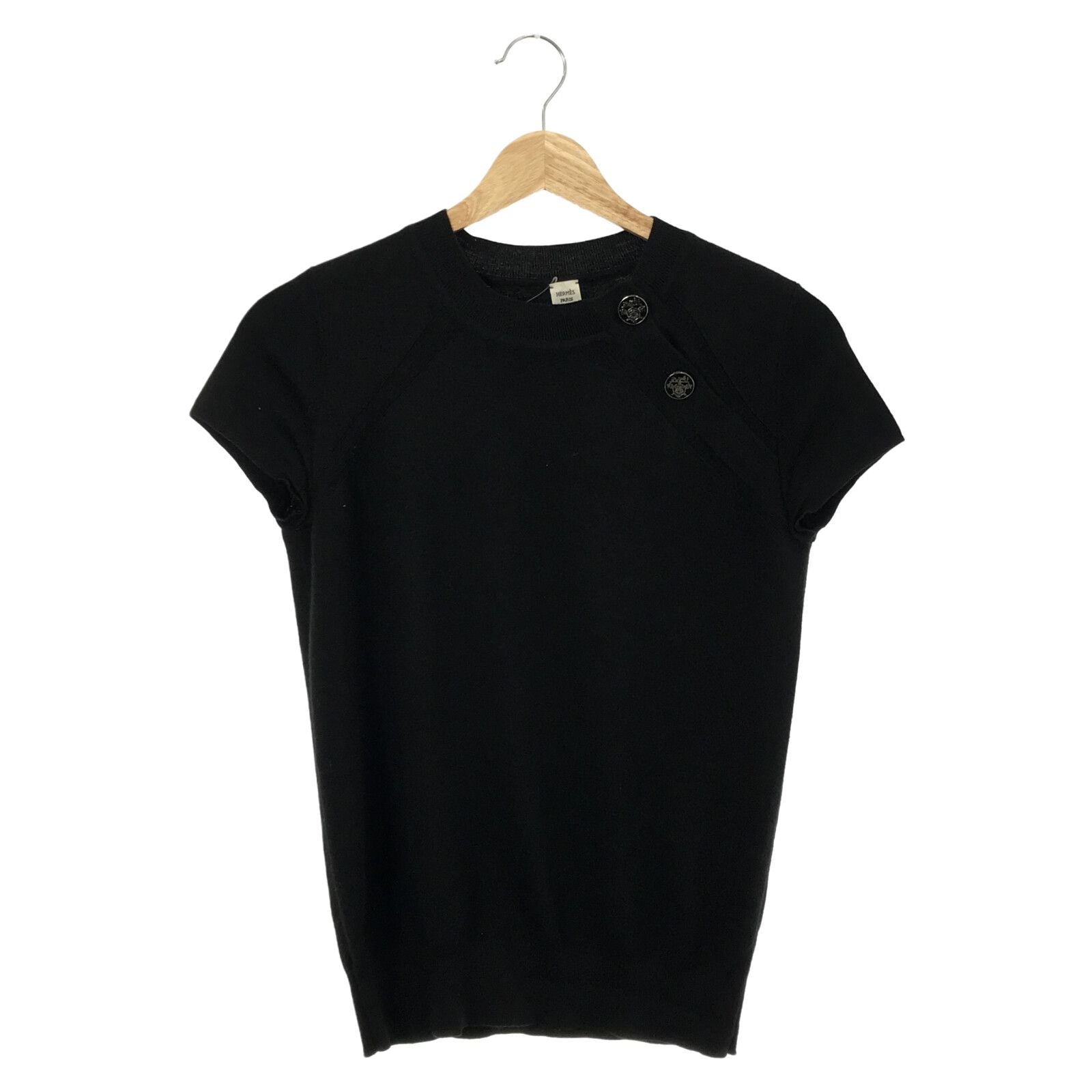 Hermes Short Sleeve Sweater Cashmere Silk Knit Black 34