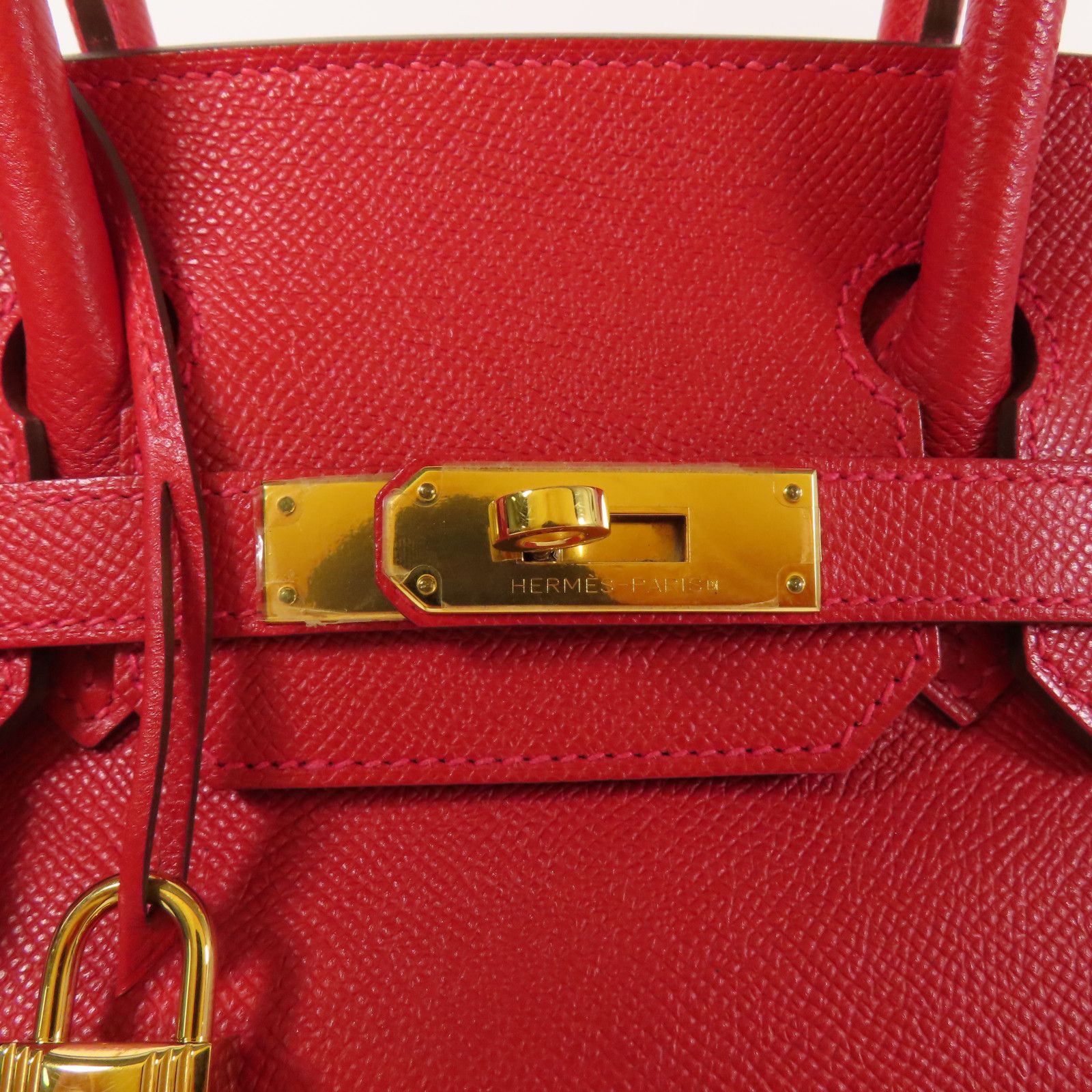 Hermes Epsom Leather Birkin 30 Gold Handmade Bag Rouge Casaque Handbag Red Rouge Casaque Epsom Calfskin (cowhide) _