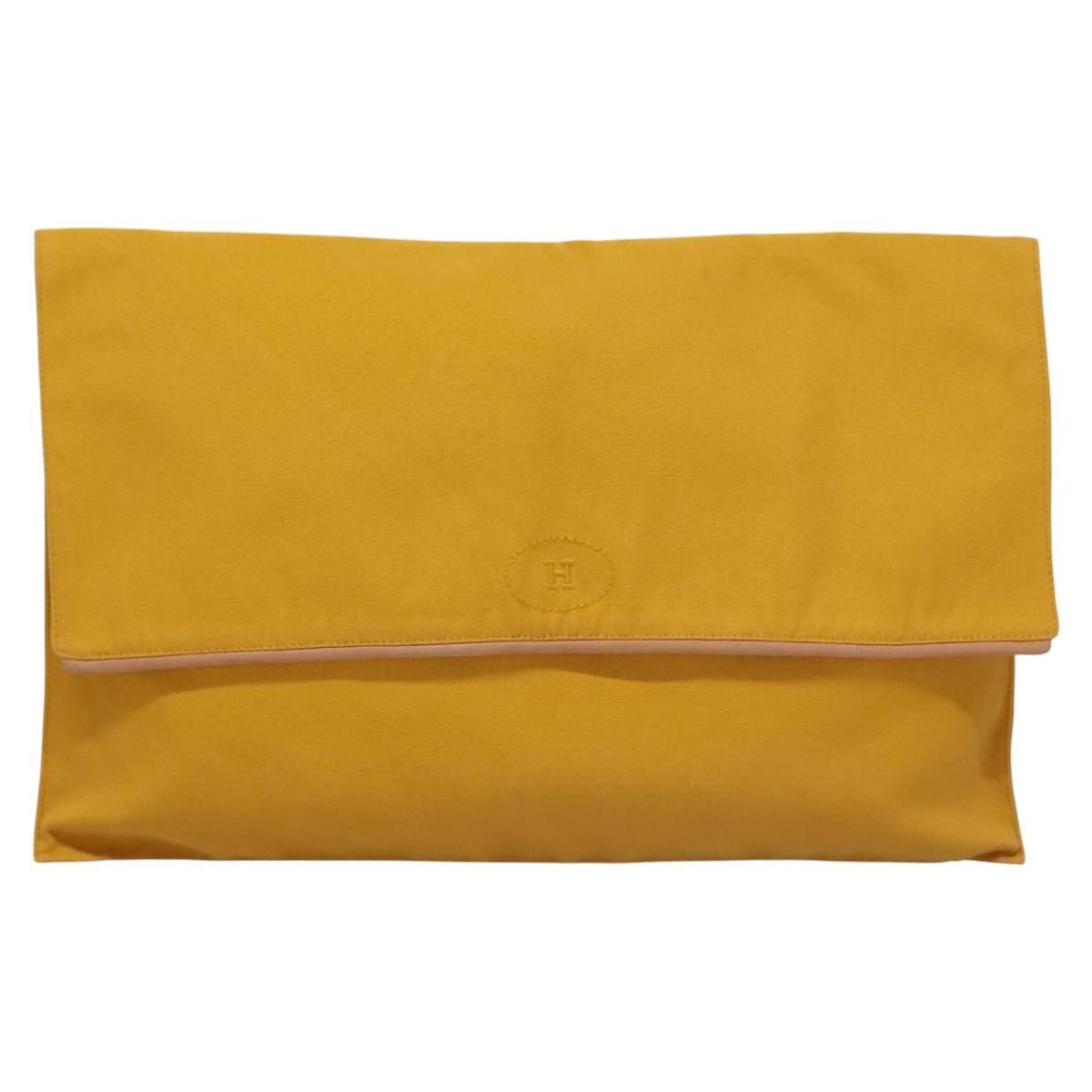 Hermes Clutch Bag Canvas Yellow Auth