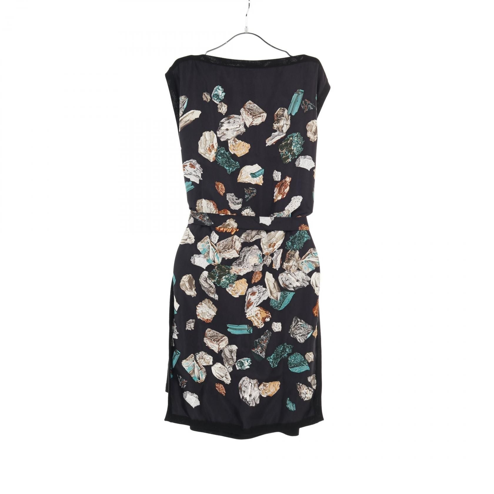 Hermes Twillaine Dress Silk Wool Silk Black Multicolor 36