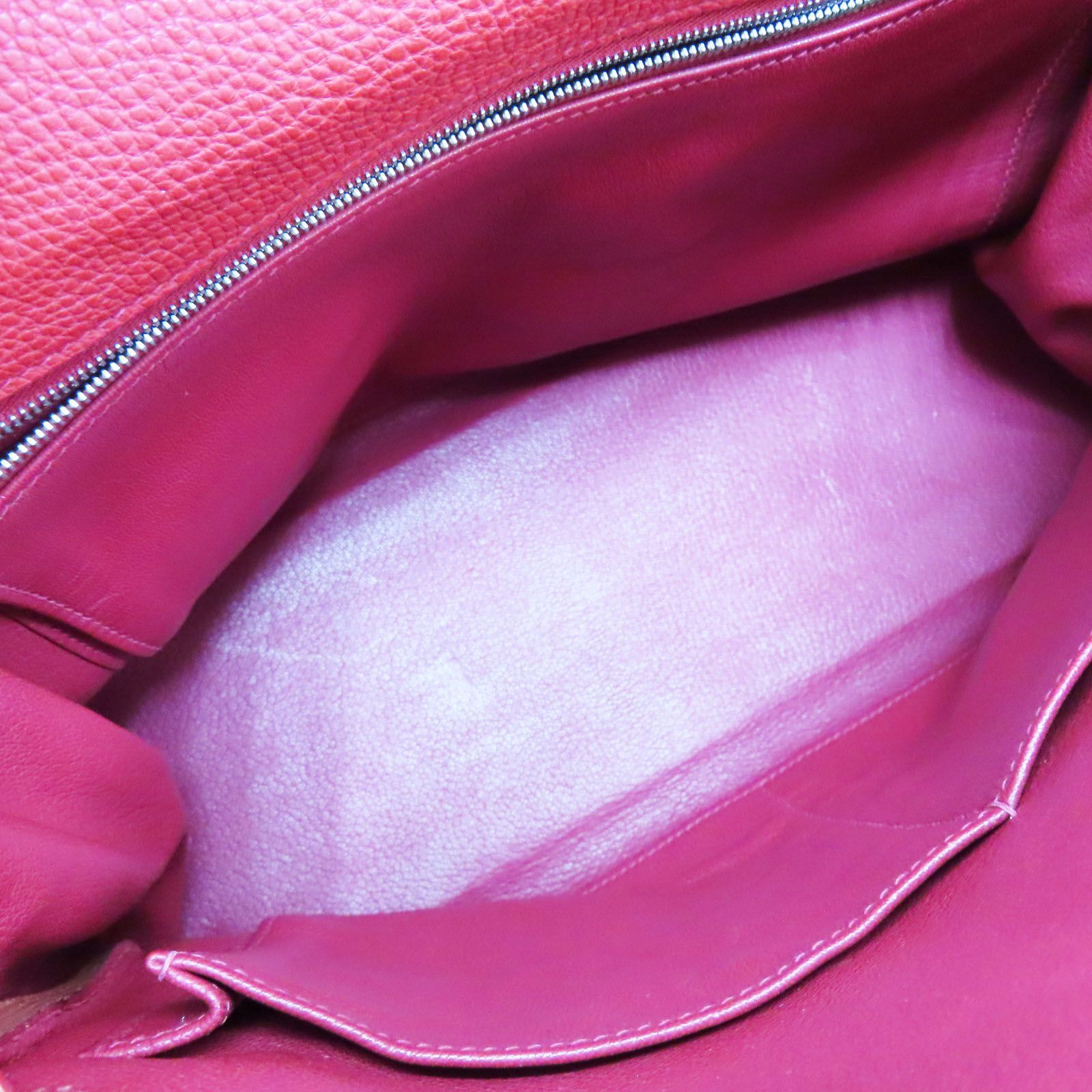 Hermes Kelly 28 Shoulder Handbag Togo Leather Rouge Casaque F Silver Metal
