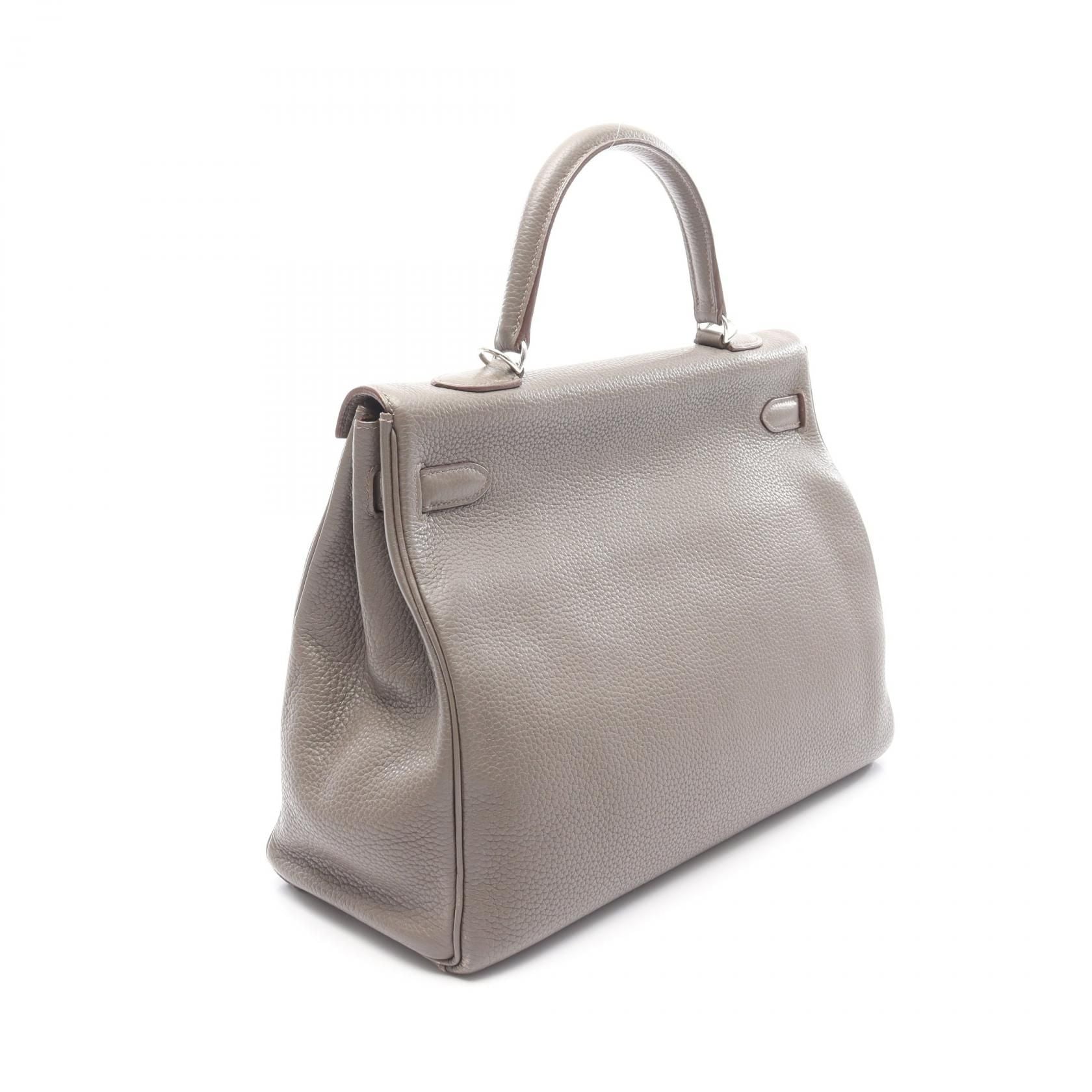 Hermes Kelly 35 Handbag Etain Brown Leather Taurillon Clemence
