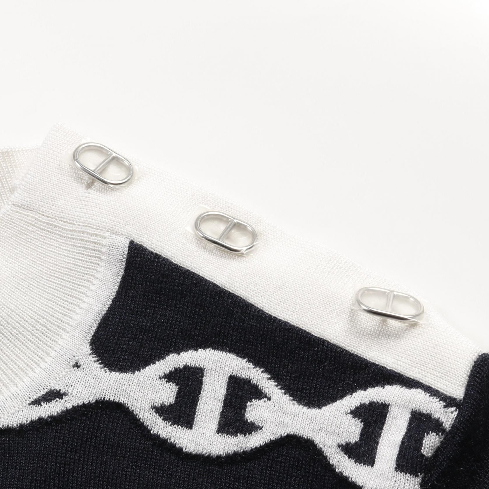 Hermes Chne Dunkel Knit White Black White Silk Cashmere Silk H 5e 2697df