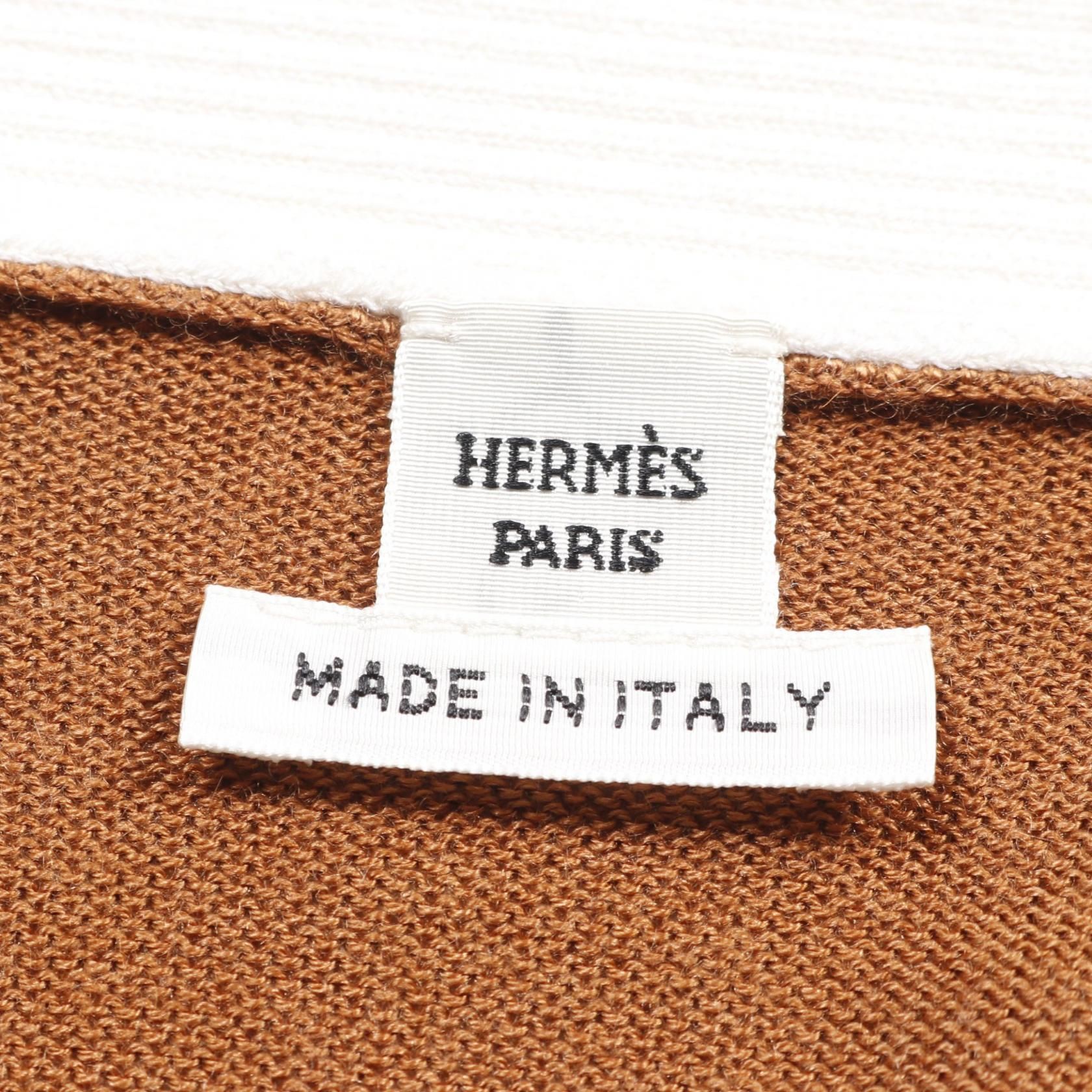 Hermes Chaine Dancre Cardigan Marron Brown Beige Silk Cashmere Silk 5e 2749df