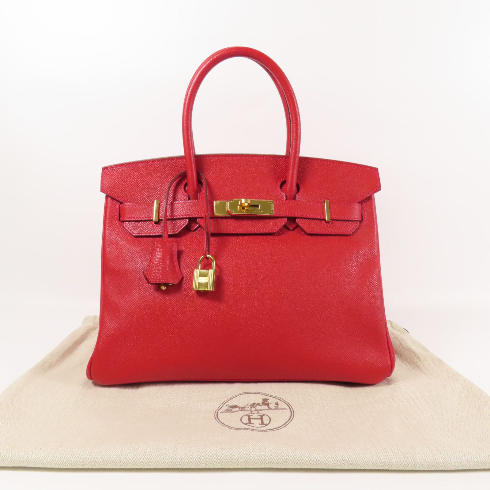 Hermes Epsom Leather Birkin 30 Gold Handmade Bag Rouge Casaque Handbag Red Rouge Casaque Epsom Calfskin (cowhide) _