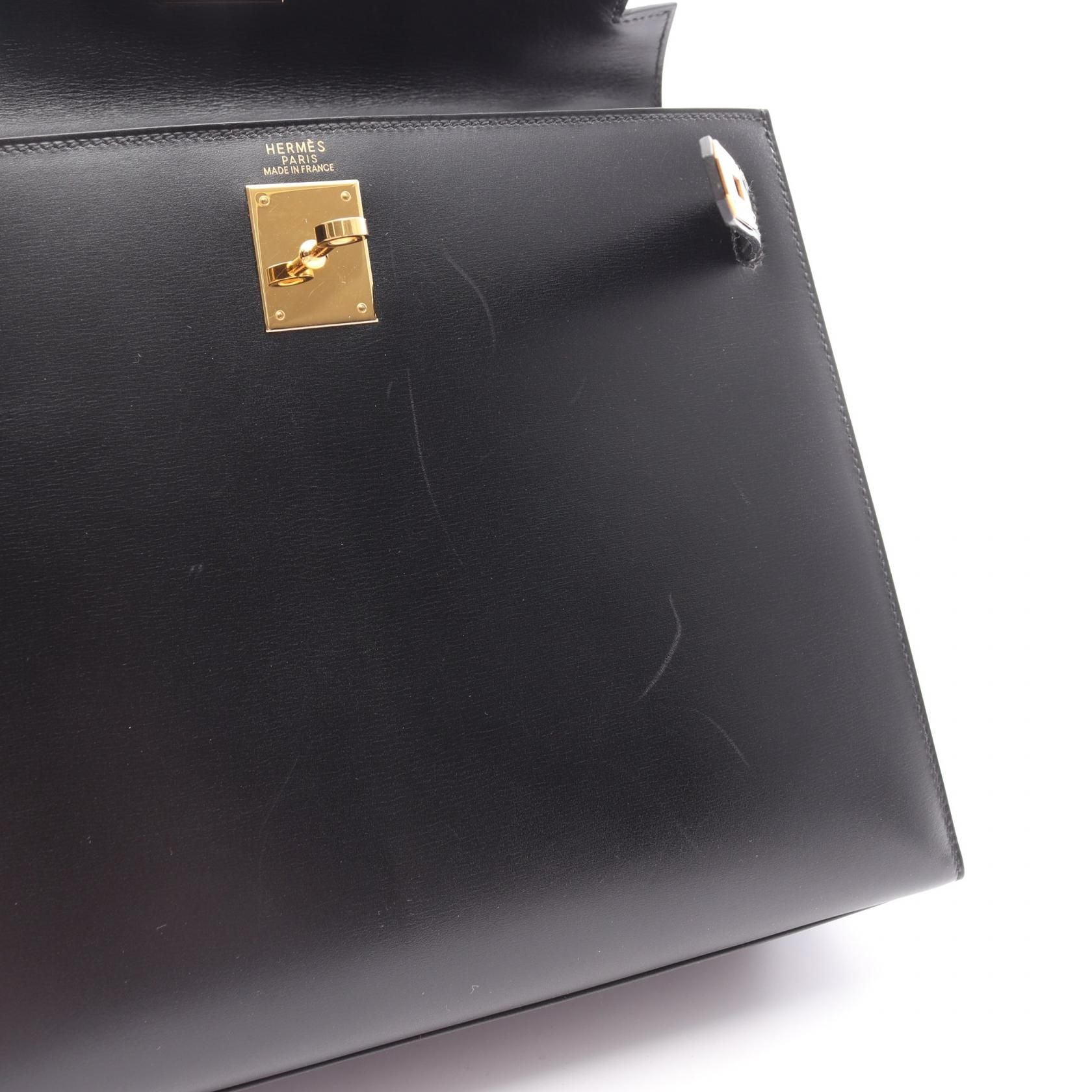 Hermes Kelly 32 Handbag Black Box Calfskin Calfskin (cowhide)