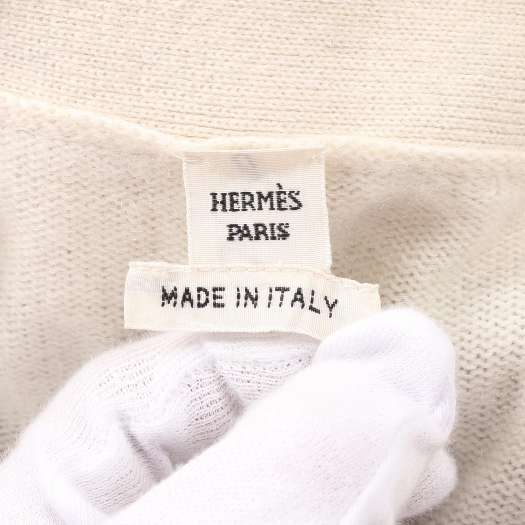 Hermes Chaine Dancre Series Button Cardigan Beige Black Cashmere Cotton 3e 2102d 2