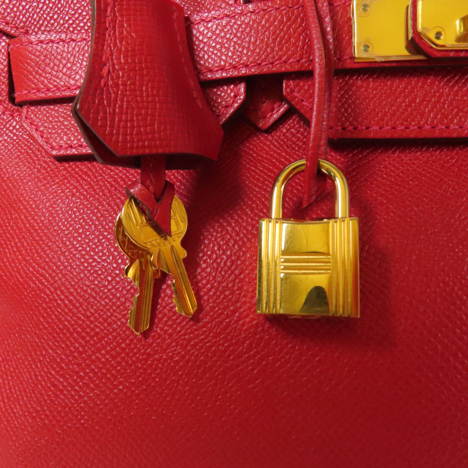 Hermes Epsom Leather Birkin 30 Gold Handmade Bag Rouge Casaque Handbag Red Rouge Casaque Epsom Calfskin (cowhide) _