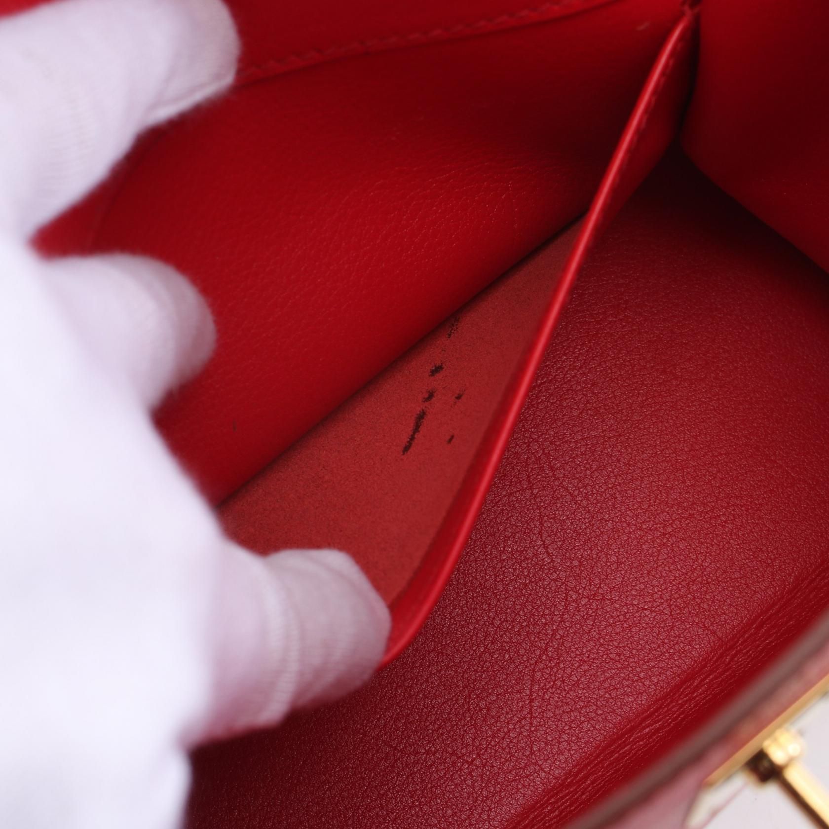 Hermes Mini Kelly Crossbody Hand Bag D Gulliver Leather Red Ghw