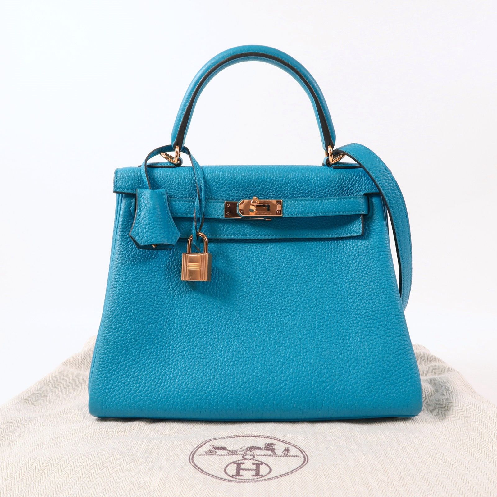 Hermes Togo Leather Kelly 25 Gold Hand-turned Shoulder And Back Bag Bleu Zanzibar 2way Shoulder Bag Blue Zanzibar Blue B