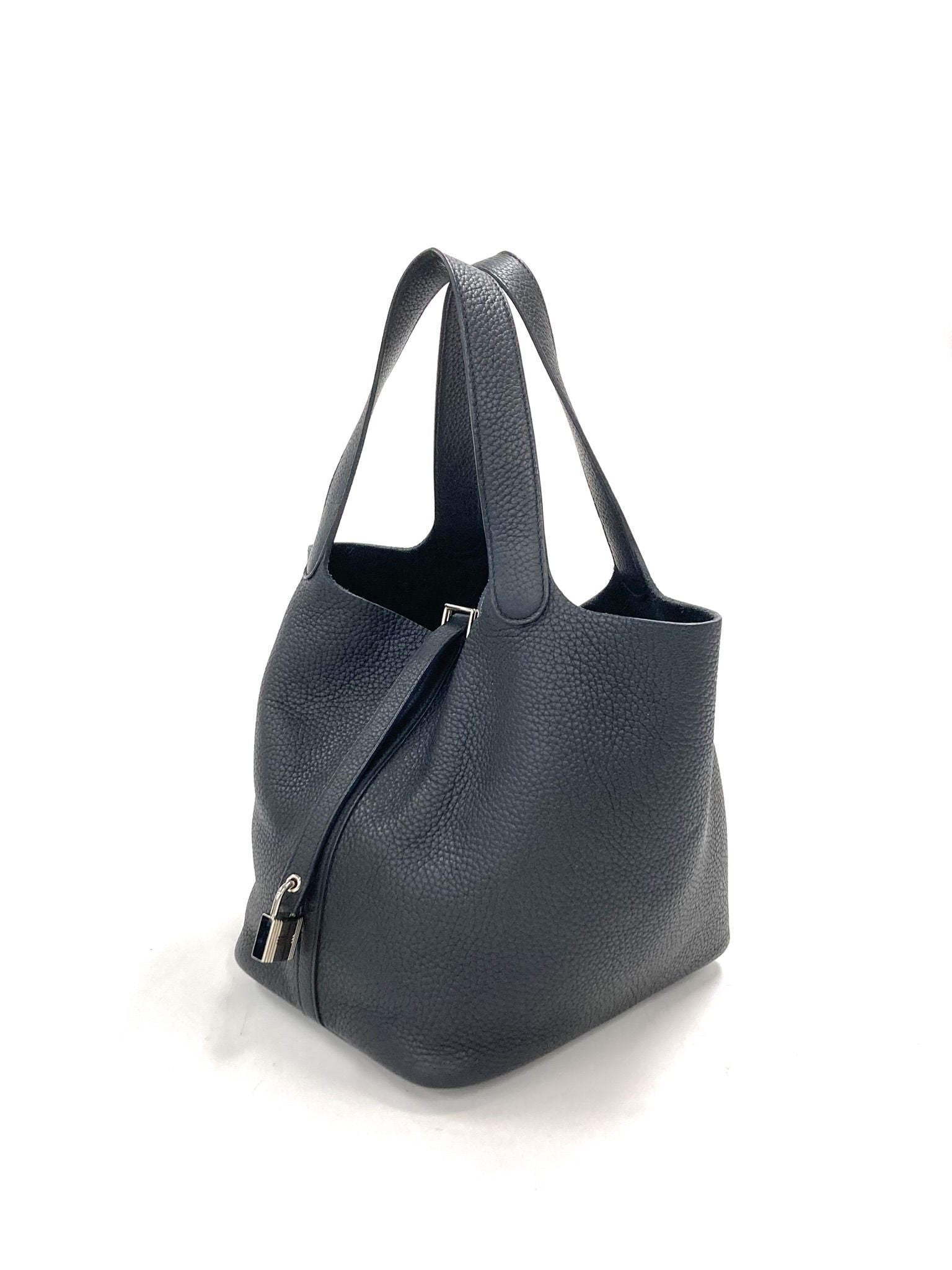 Hermes Black Picotin MM,Taurillon Clemence PHW U Stamp