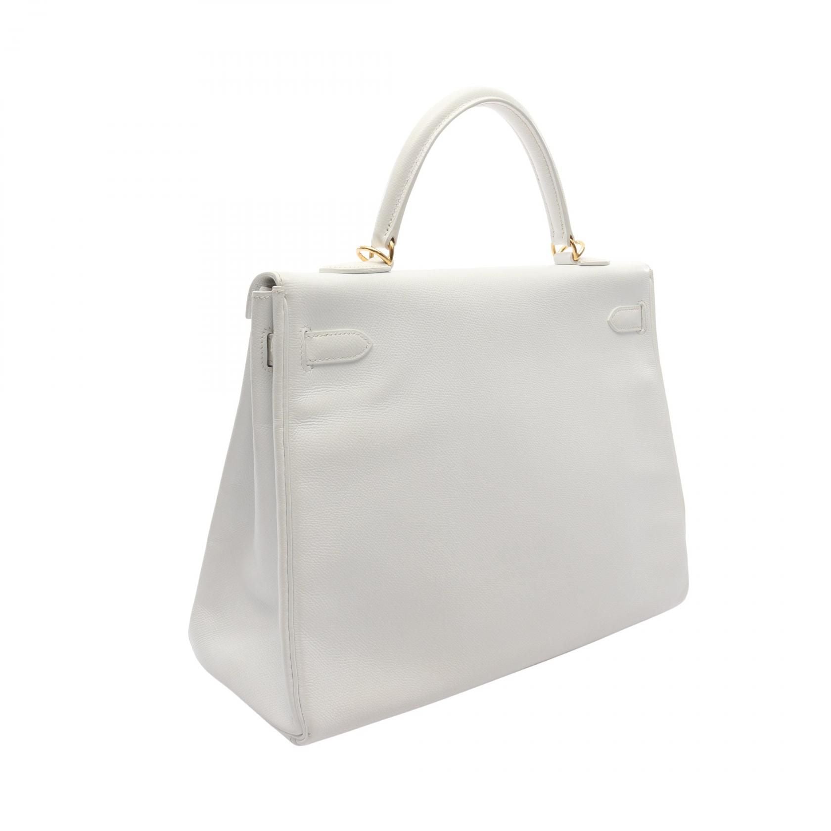 Hermes Kelly 35 Handbag White Leather Epsom