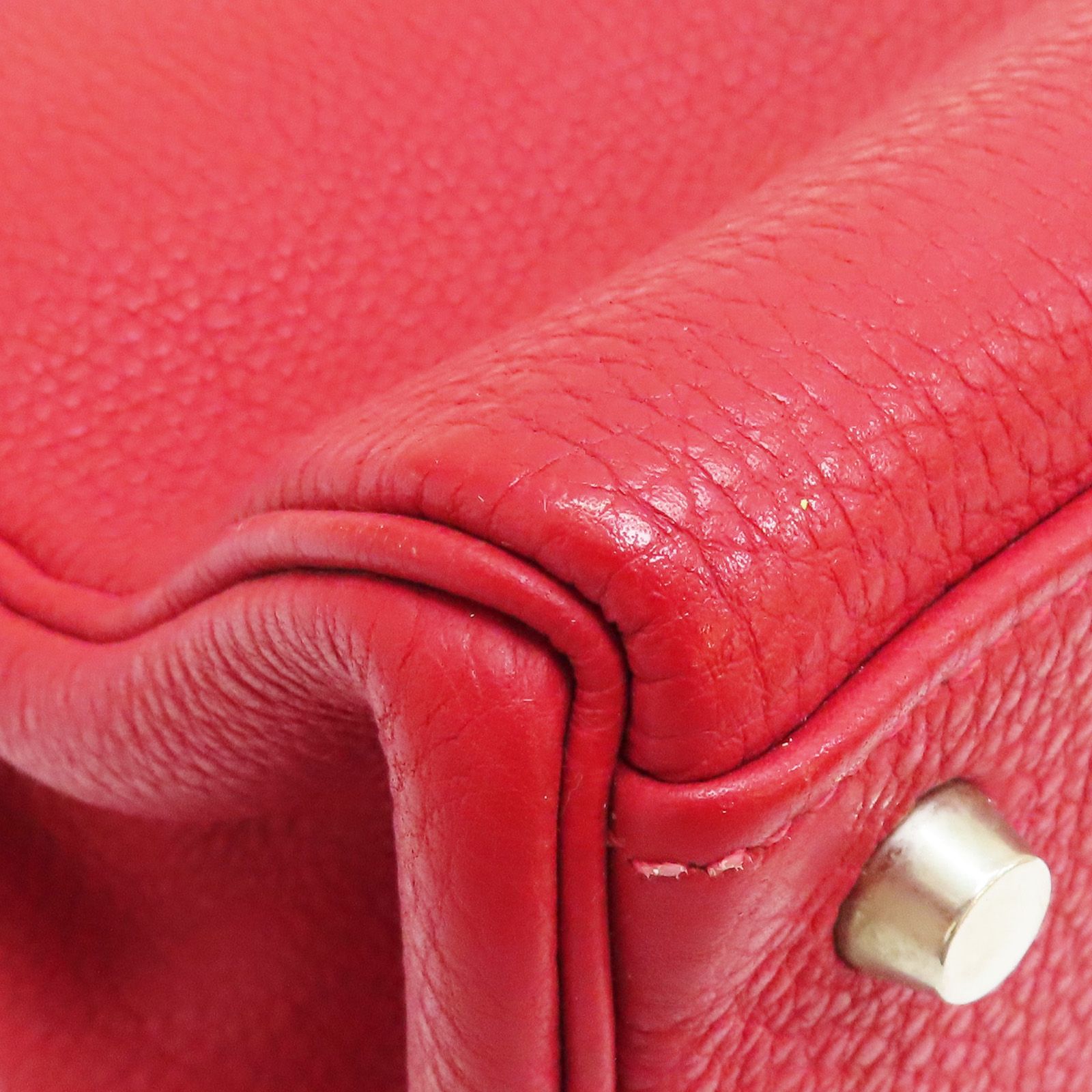 Hermes Kelly 28 Shoulder Handbag Togo Leather Rouge Casaque F Silver Metal