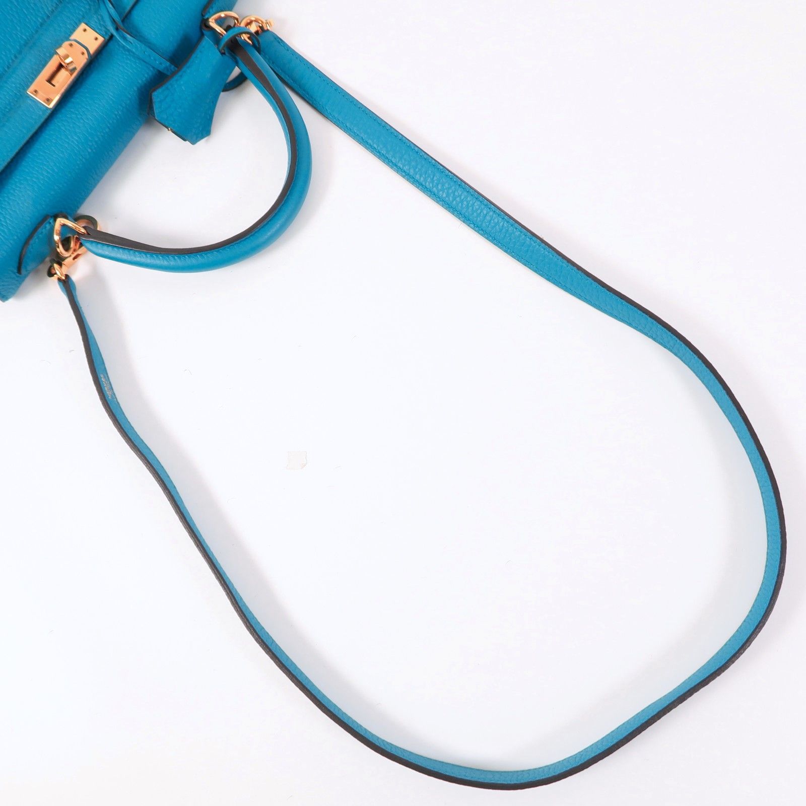 Hermes Togo Leather Kelly 25 Gold Hand-turned Shoulder And Back Bag Bleu Zanzibar 2way Shoulder Bag Blue Zanzibar Blue B