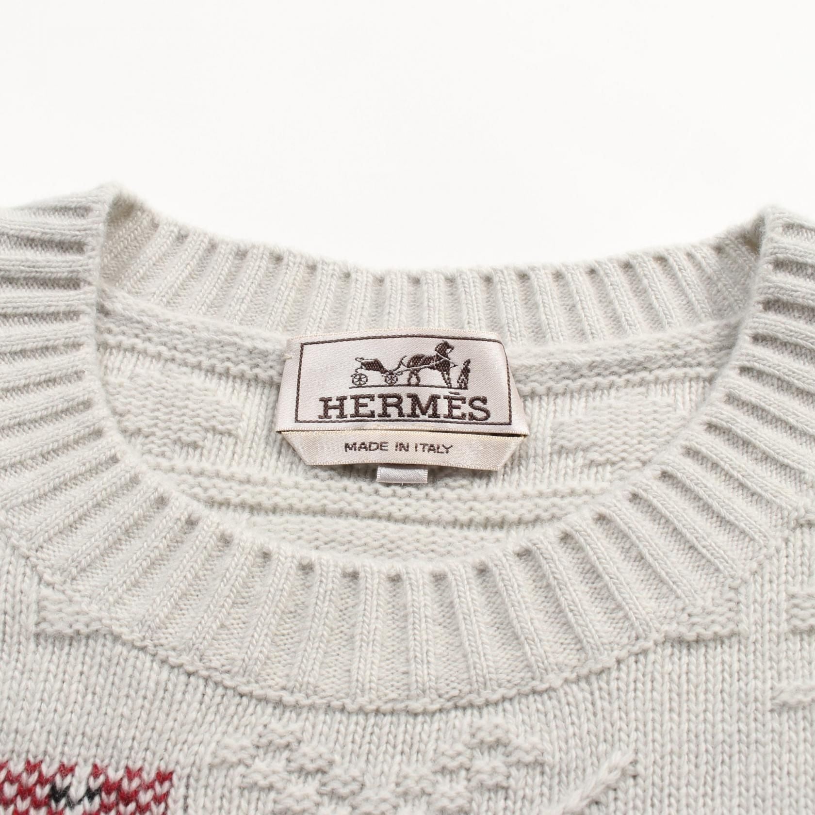Hermes Couleurs En Cours Knit Sweater *32-5731 Wool Cashmere Gray Mens M