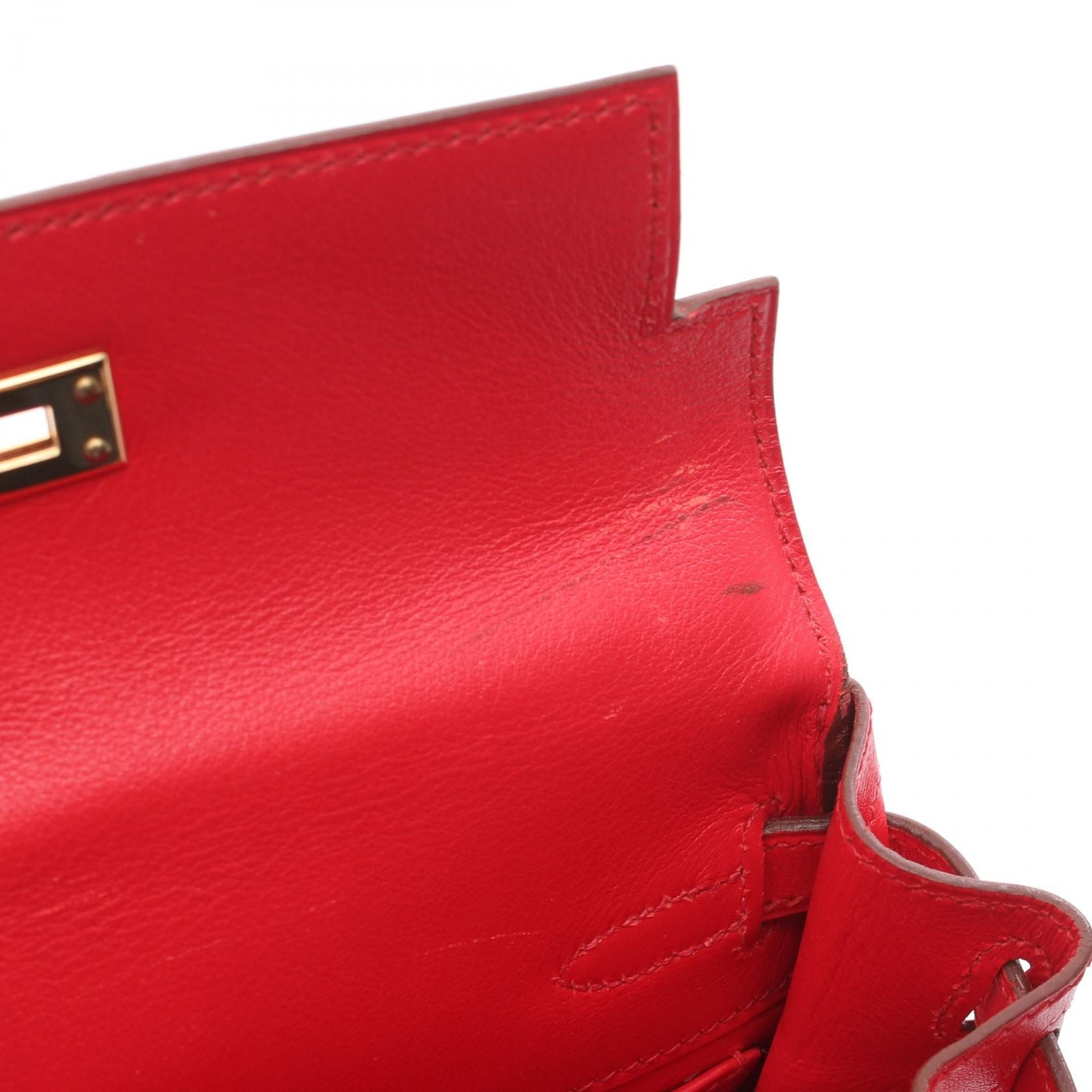 Hermes Mini Kelly Crossbody Hand Bag D Gulliver Leather Red Ghw