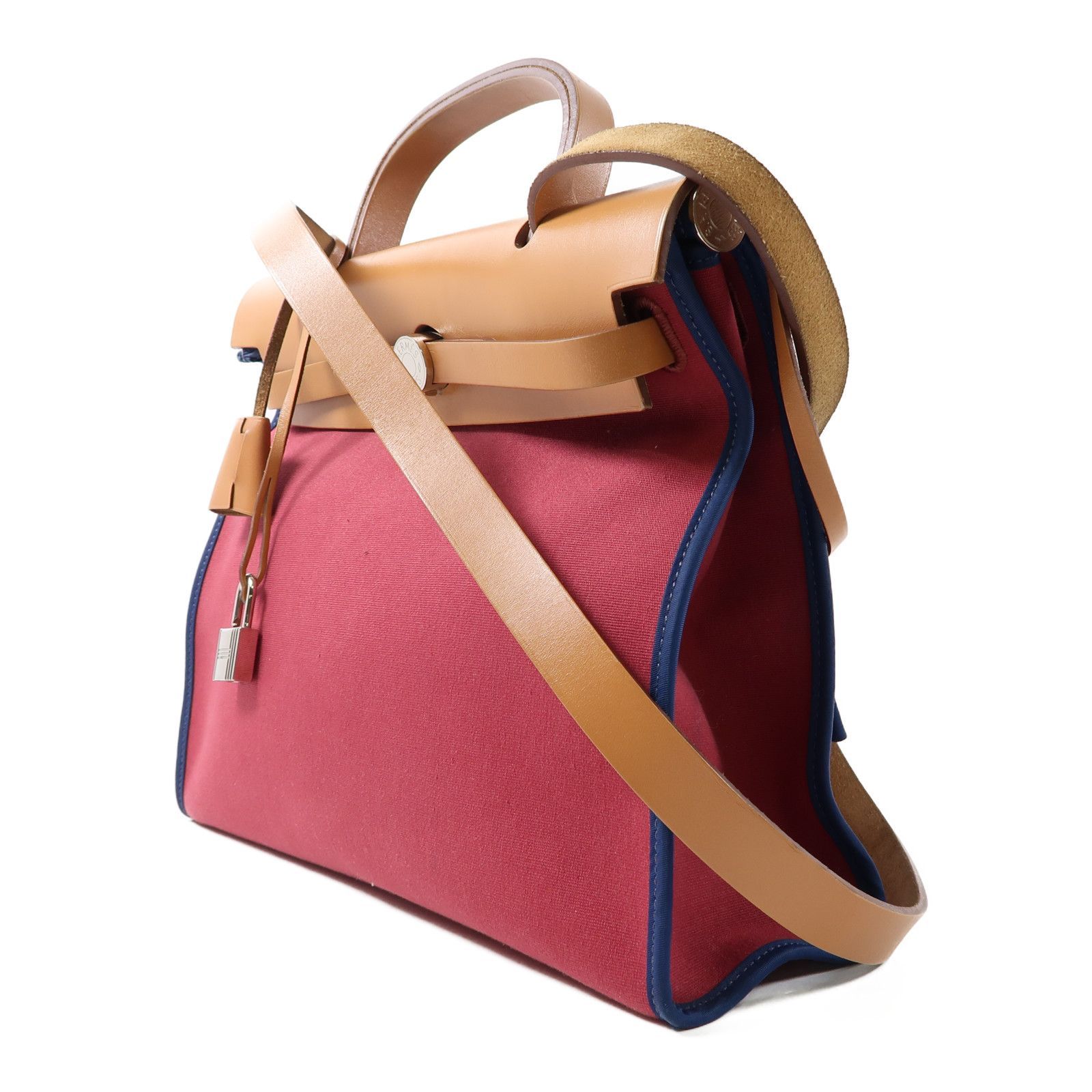 Hermes Canvas Herbag Silver Hand-handed Bag For Shoulder And Back Red/blue 2way Shoulder Bag Re