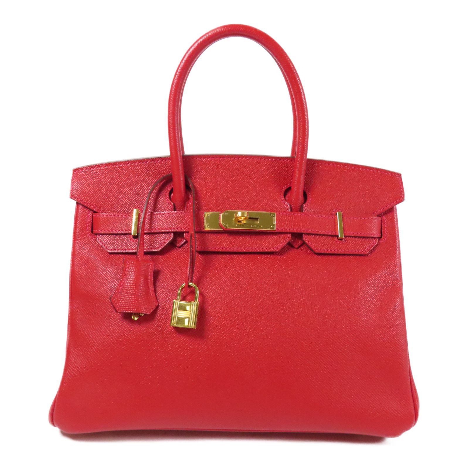Hermes Epsom Leather Birkin 30 Gold Handmade Bag Rouge Casaque Handbag Red Rouge Casaque Epsom Calfskin (cowhide) _
