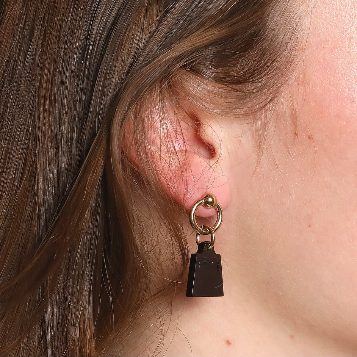 Hermes Amulette Maroquinier buffalo horn and gold plated metal earrings
