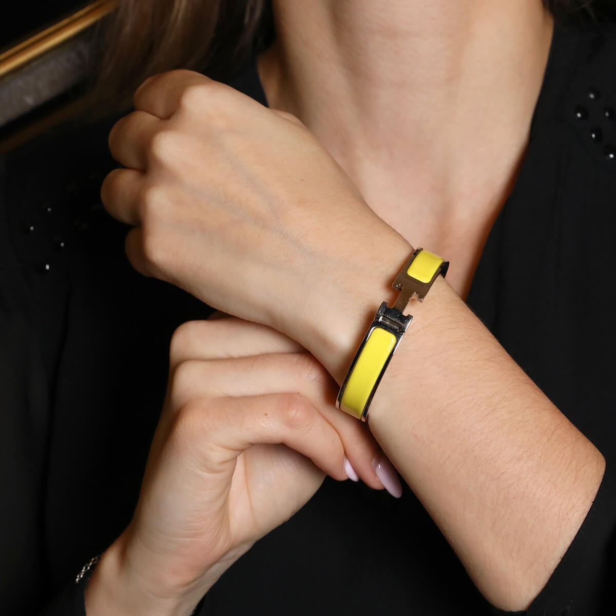 Hermes Clic H stainless steel and enamel bracelet
