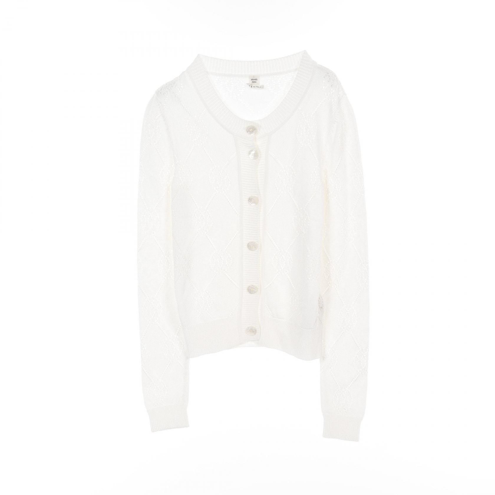 Hermes H Lift Serie Button Cardigan White Rayon Cotton 2e 2710da