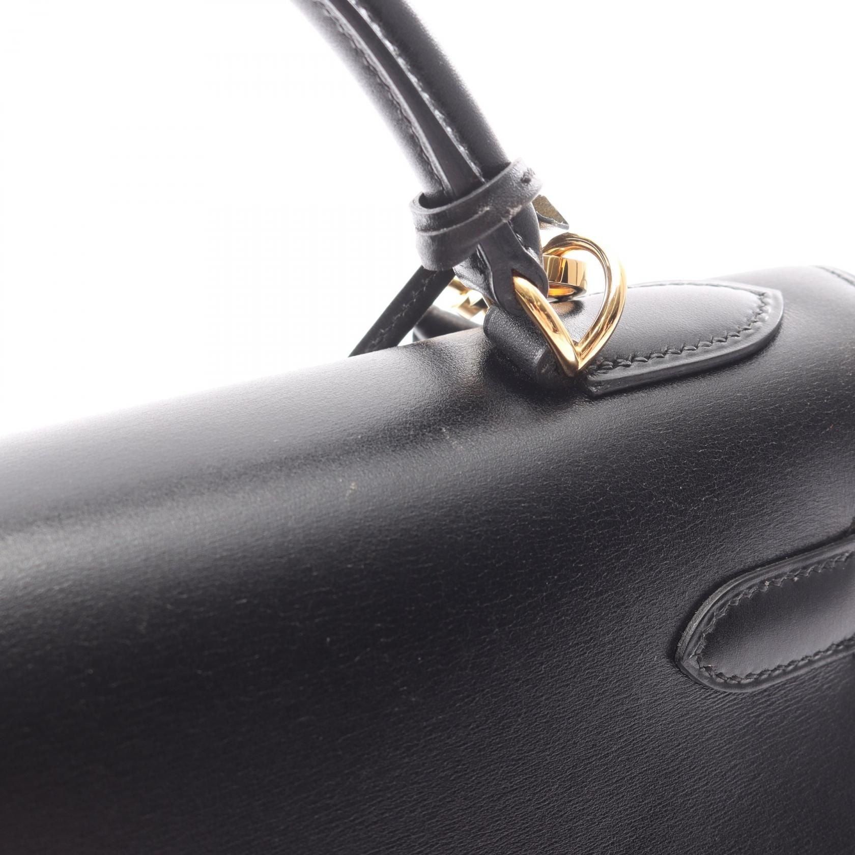 Hermes Kelly 32 Handbag Black Box Calfskin Calfskin (cowhide)