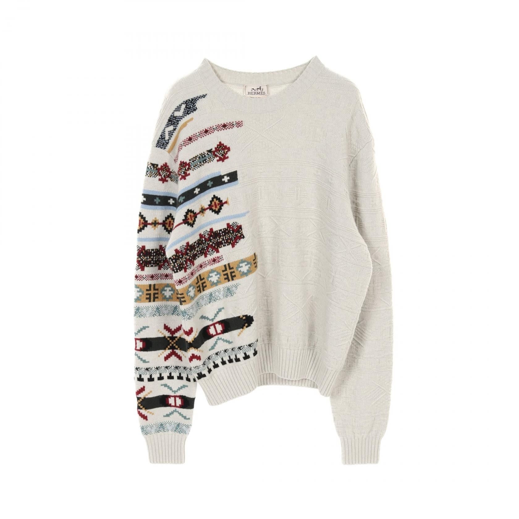 Hermes Couleurs En Cours Knit Sweater *32-5731 Wool Cashmere Gray Mens M