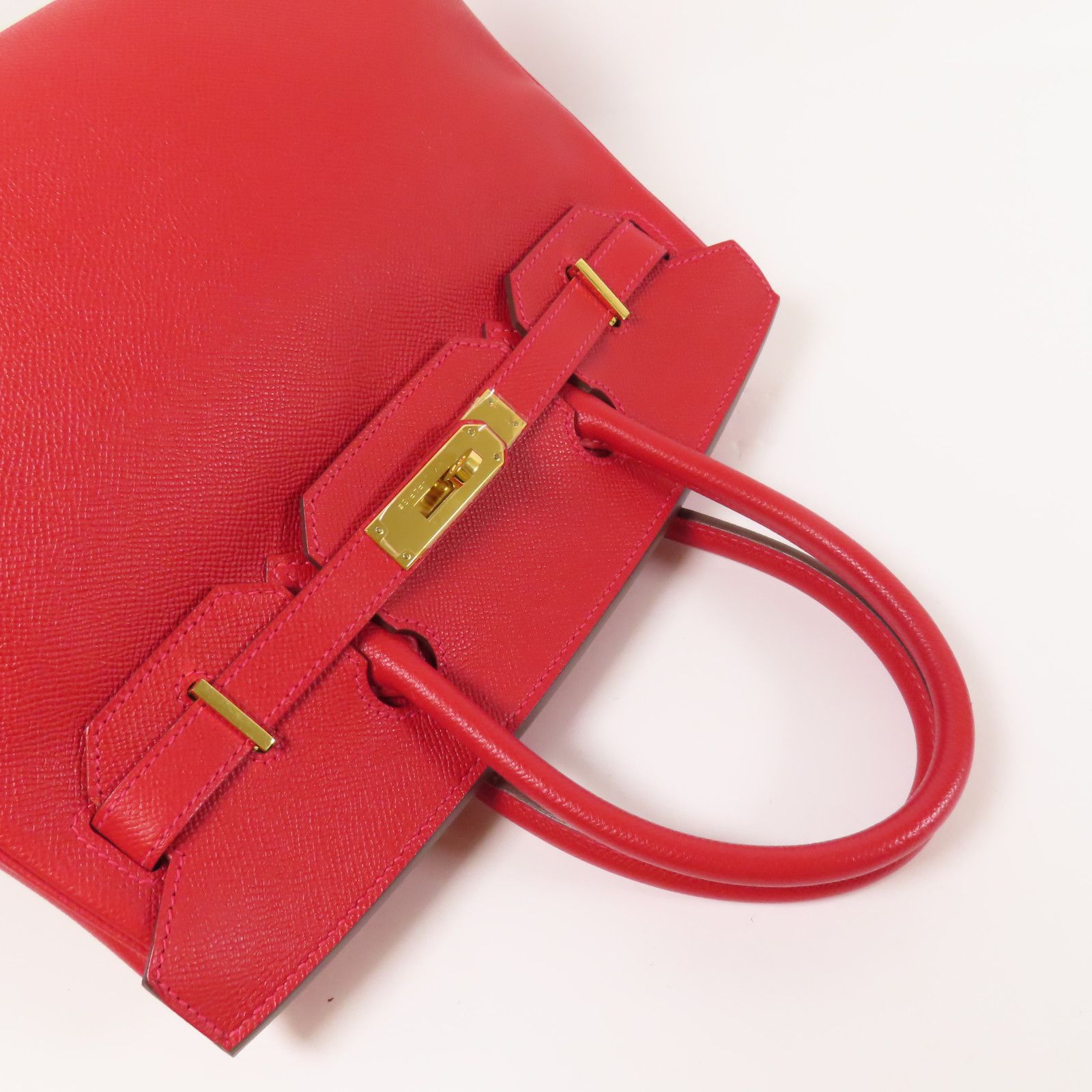 Hermes Epsom Leather Birkin 30 Gold Handmade Bag Rouge Casaque Handbag Red Rouge Casaque Epsom Calfskin (cowhide) _