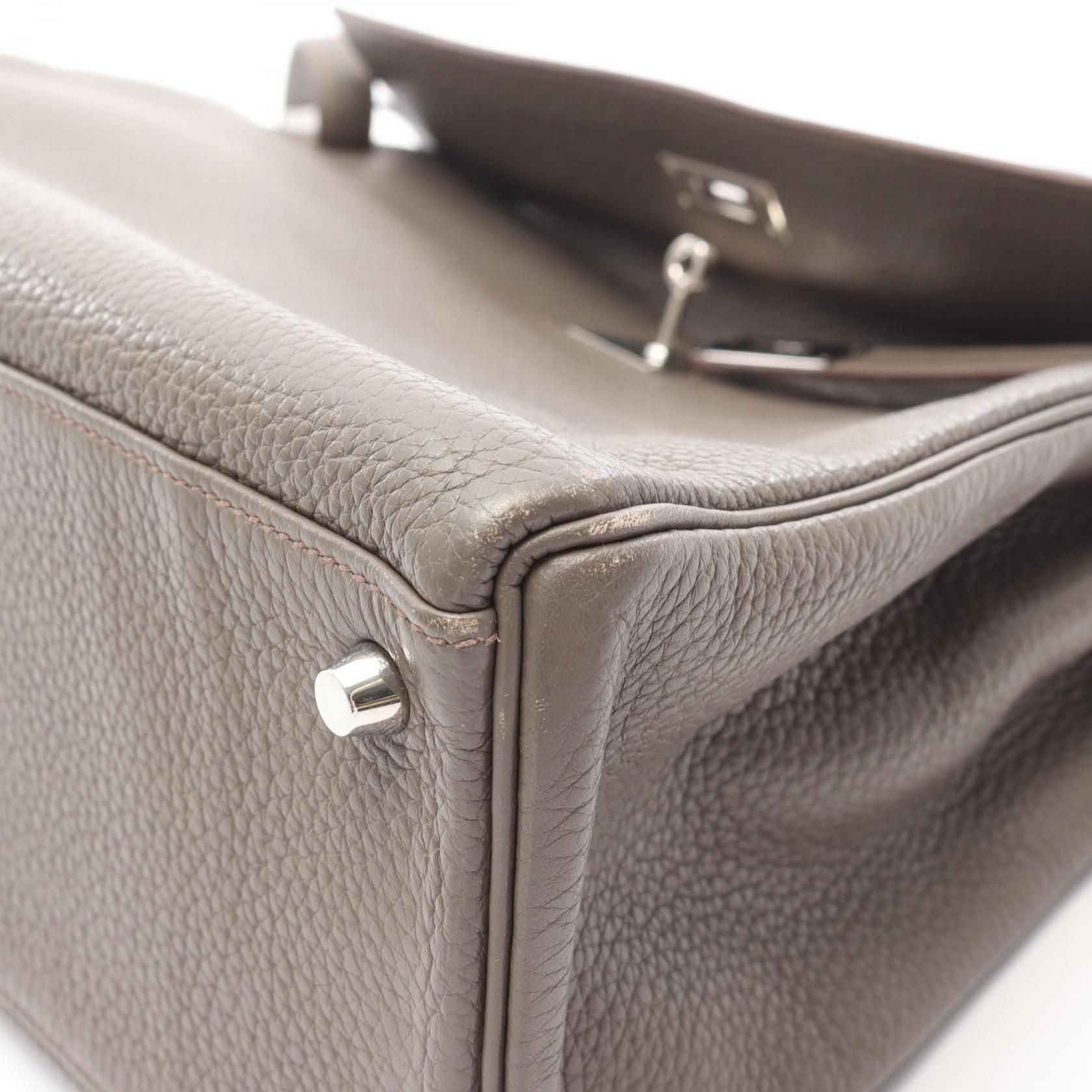 Hermes Kelly 35 Handbag Etain Brown Leather Taurillon Clemence
