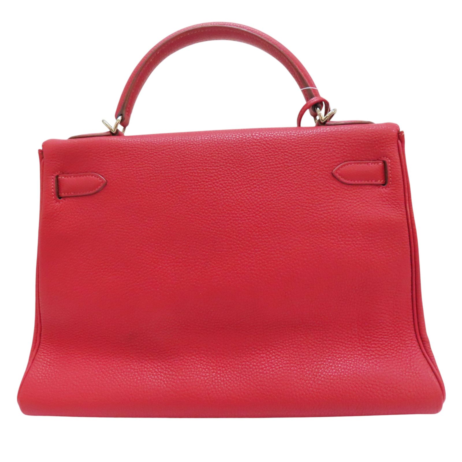 Hermes Kelly 28 Shoulder Handbag Togo Leather Rouge Casaque F Silver Metal
