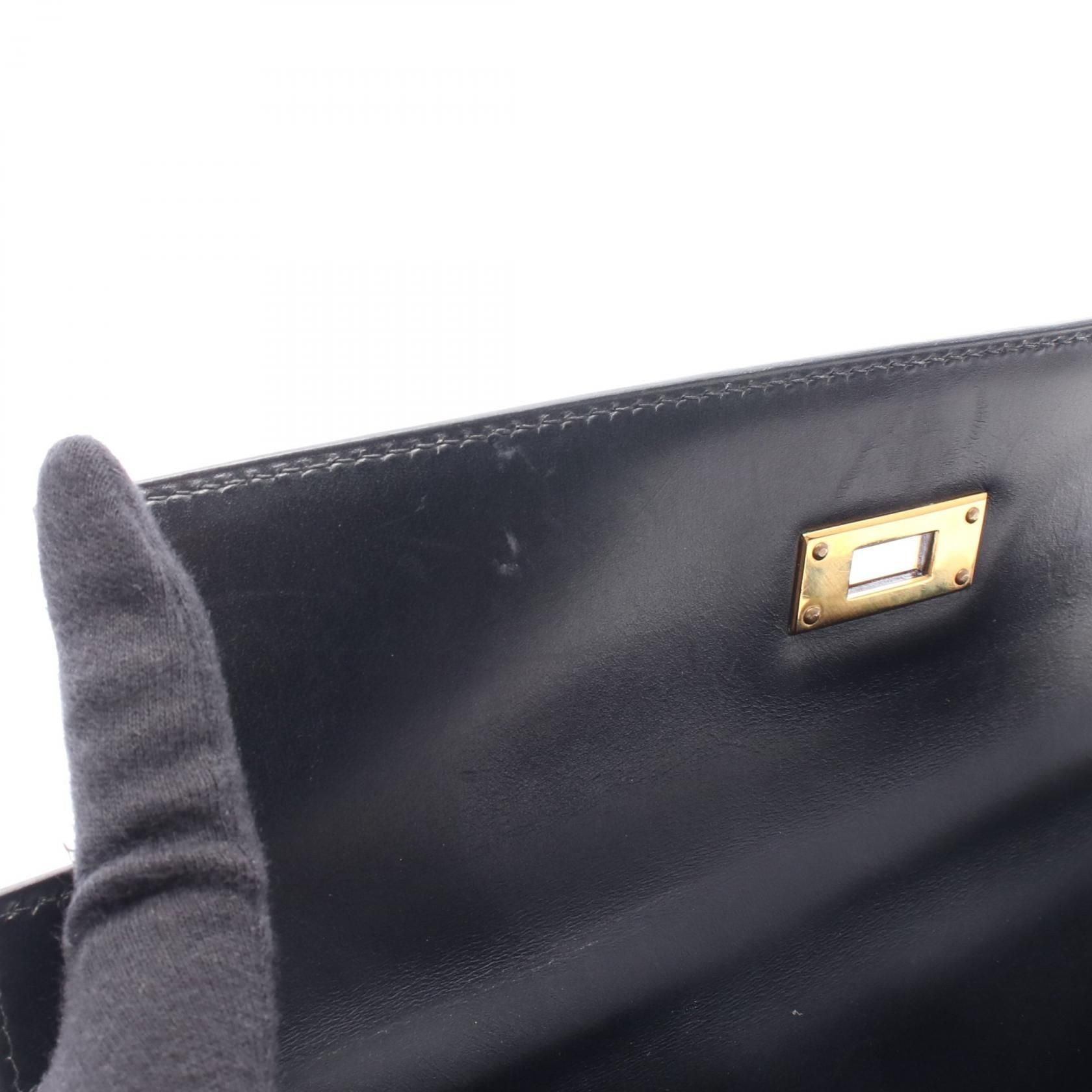 Hermes Kelly 32 Handbag Noir Black Box Calfskin Calfskin (cowhide)