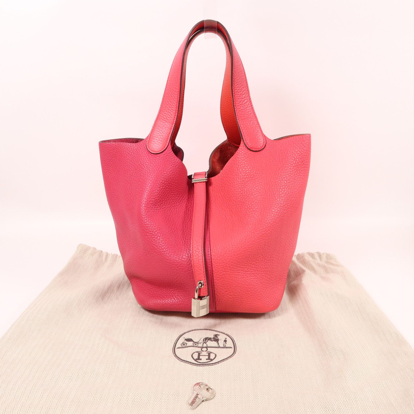 Hermes Clemence Leather Picotin Mm Ginpaku Handmade Bag Rose Extreme Pink Extreme Rose/rough D Taurillon Clemen
