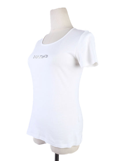 EXCELLENT MaxCo White Cotton T-Shirt Size XS with Decorative Print