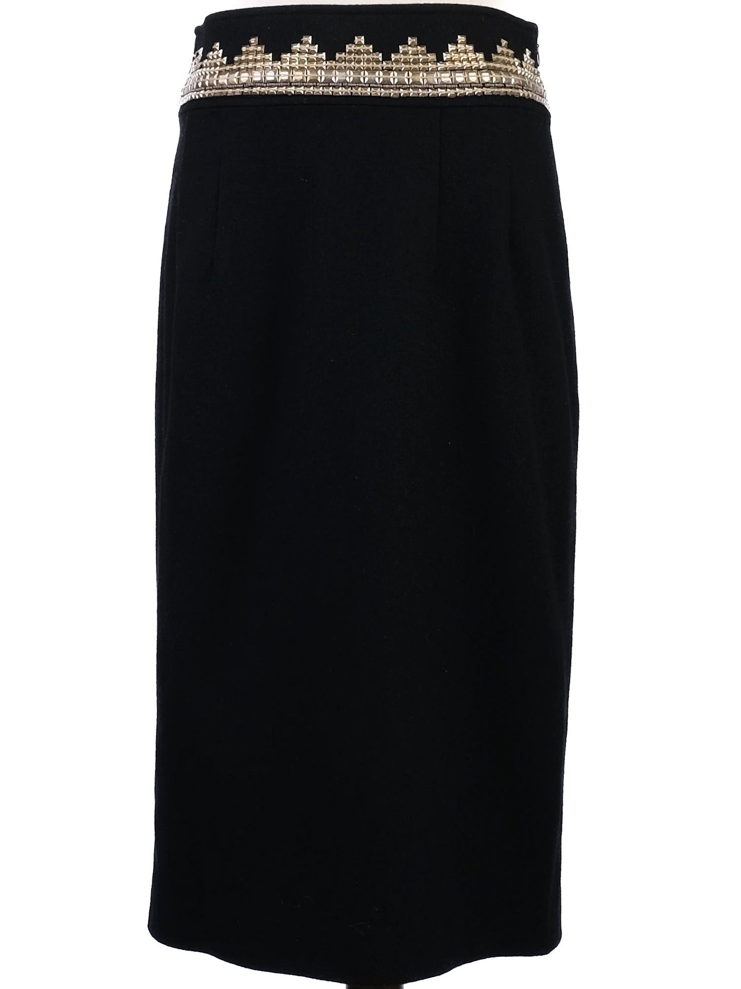 excellent class roberto cavalli black wool skirt suit with beaded collar