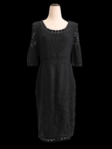 Excellent Valentino Black Lace Dress with Scoop Neckline and Sleeves