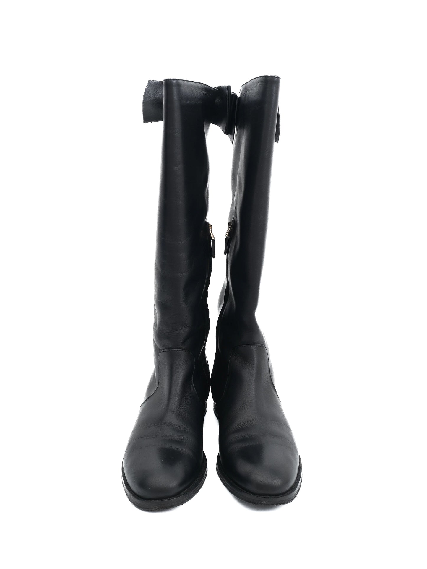 excellent red valentino black leather tall boots size 40 with bow