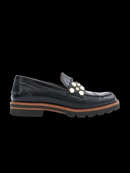 Excellent Stuart Weitzman Black Leather Loafers Size 36.5 with Pearls & Studs