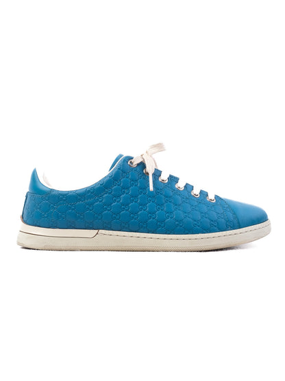 Excellent Gucci Blue Leather Sneakers with Logo Size 36